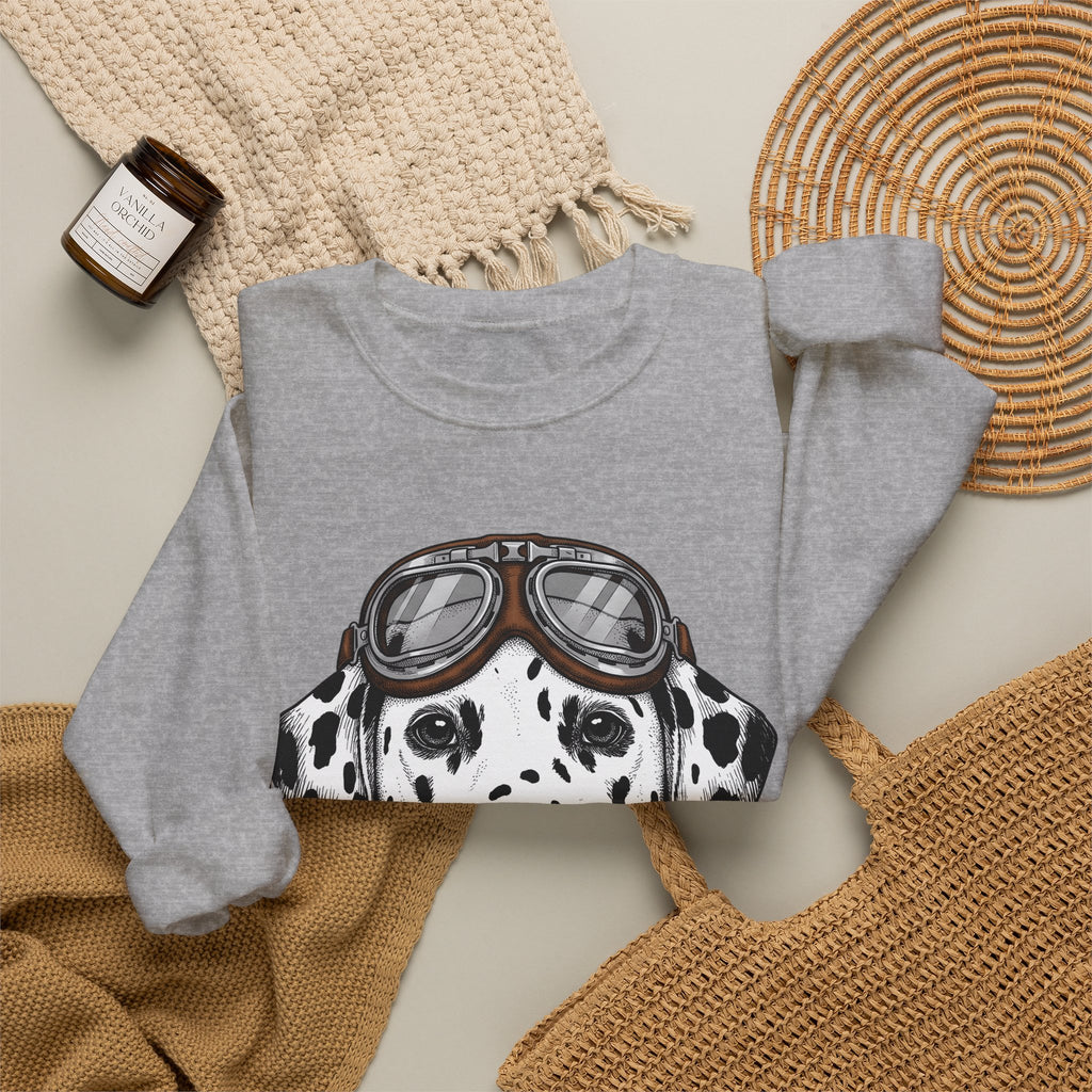 Dalmatian Puppy Sweatshirt Dog Pets Gift Women Line Art Sweatshirt Puppy Sweatshirt Dog Fan Dalmatian Sweatshirt Animal Graphic Retro Pilot Goggles Sweatshirt