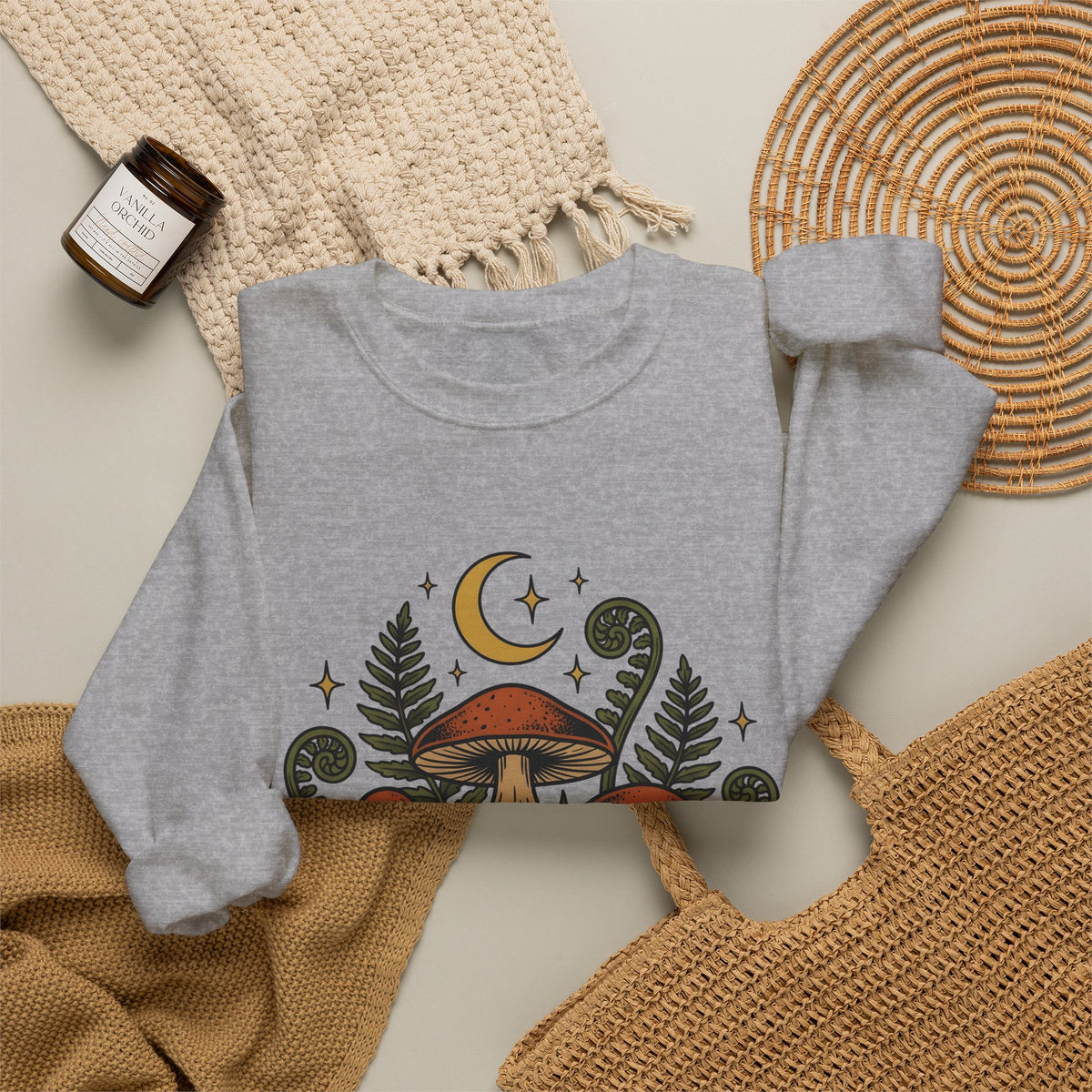 Mushroom Drawing Sweatshirt Nature Garden Gift Women Hippie Sweatshirt Fungus Sweatshirt Outdoors Fan Psychedelic Sweatshirt Yard Graphic Classic Frond Sweatshirt
