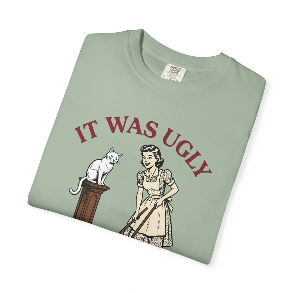 Pussycat Antique Maid T-Shirt Cat Satire Gift Women Classic T-Shirt Kitty T-Shirt Feline Fan Vintage T-Shirt Parody Graphic Line Art Broken Urn