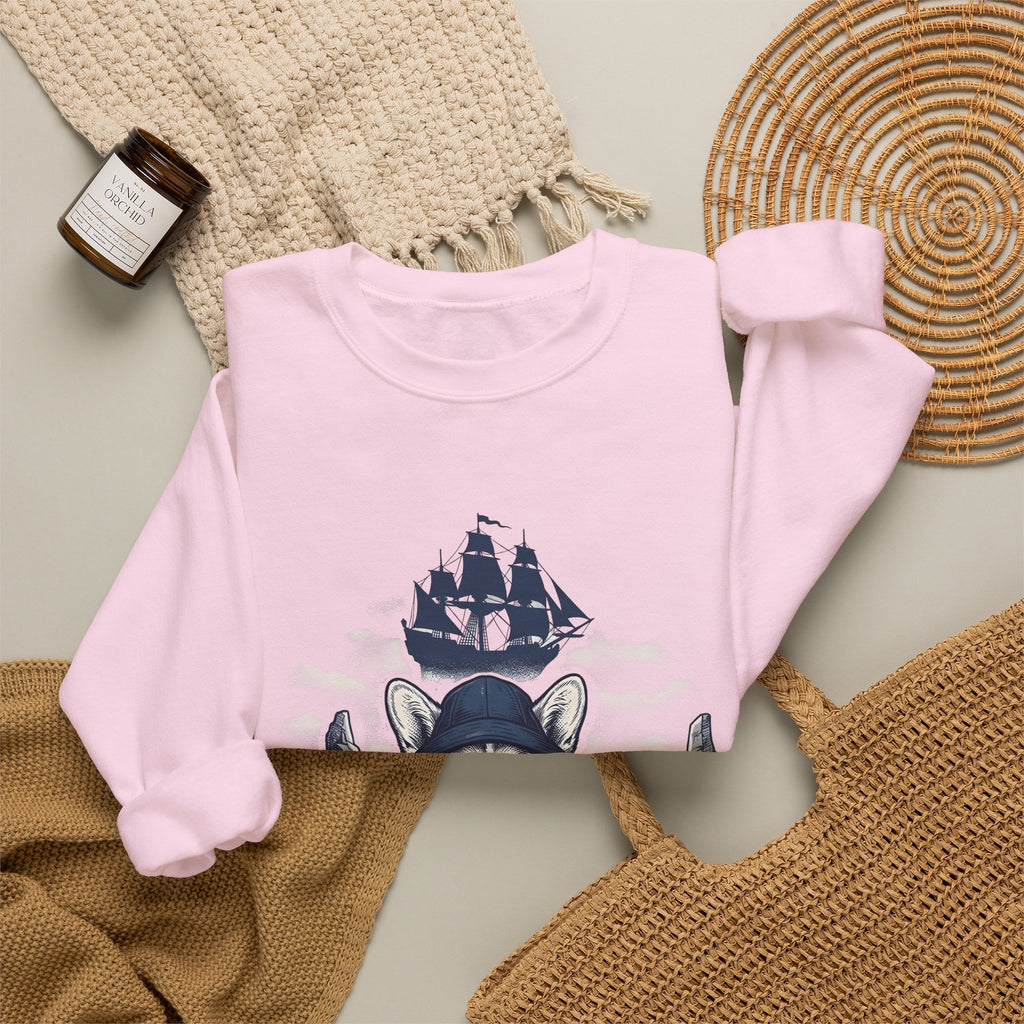 Corgi Pet Sweatshirt Dog Sailing Gift Women Classic Sweatshirt Puppy Sweatshirt Dog Fan Retro Sweatshirt Nautical Graphic Line Art Pirate Boat Sweatshirt