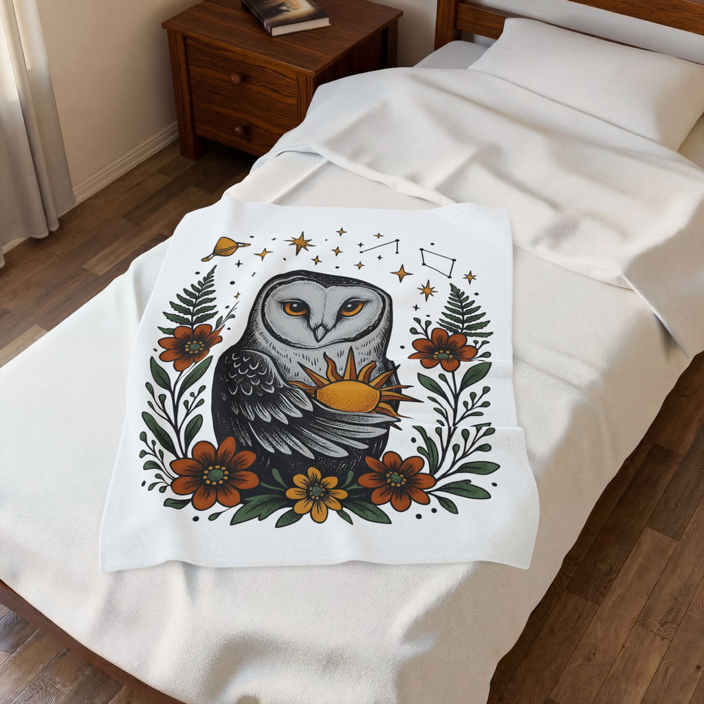 Owl Sun Boho Chic Nature Gift Boho Hoot Bohemian Fan Hippie Environmental Vintage Floral Blanket
