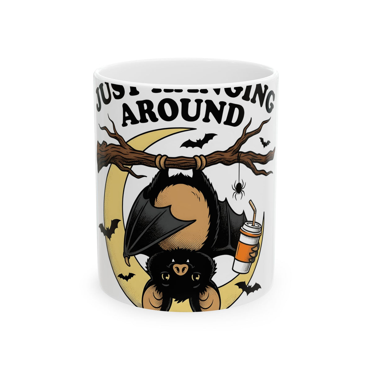 Bat Moon Mug Halloween Wildlife Gift Women Comic Mug Lunar Mug Horror Fan Cartoon Mug Animal Graphic Retro Coffee Mug Mug