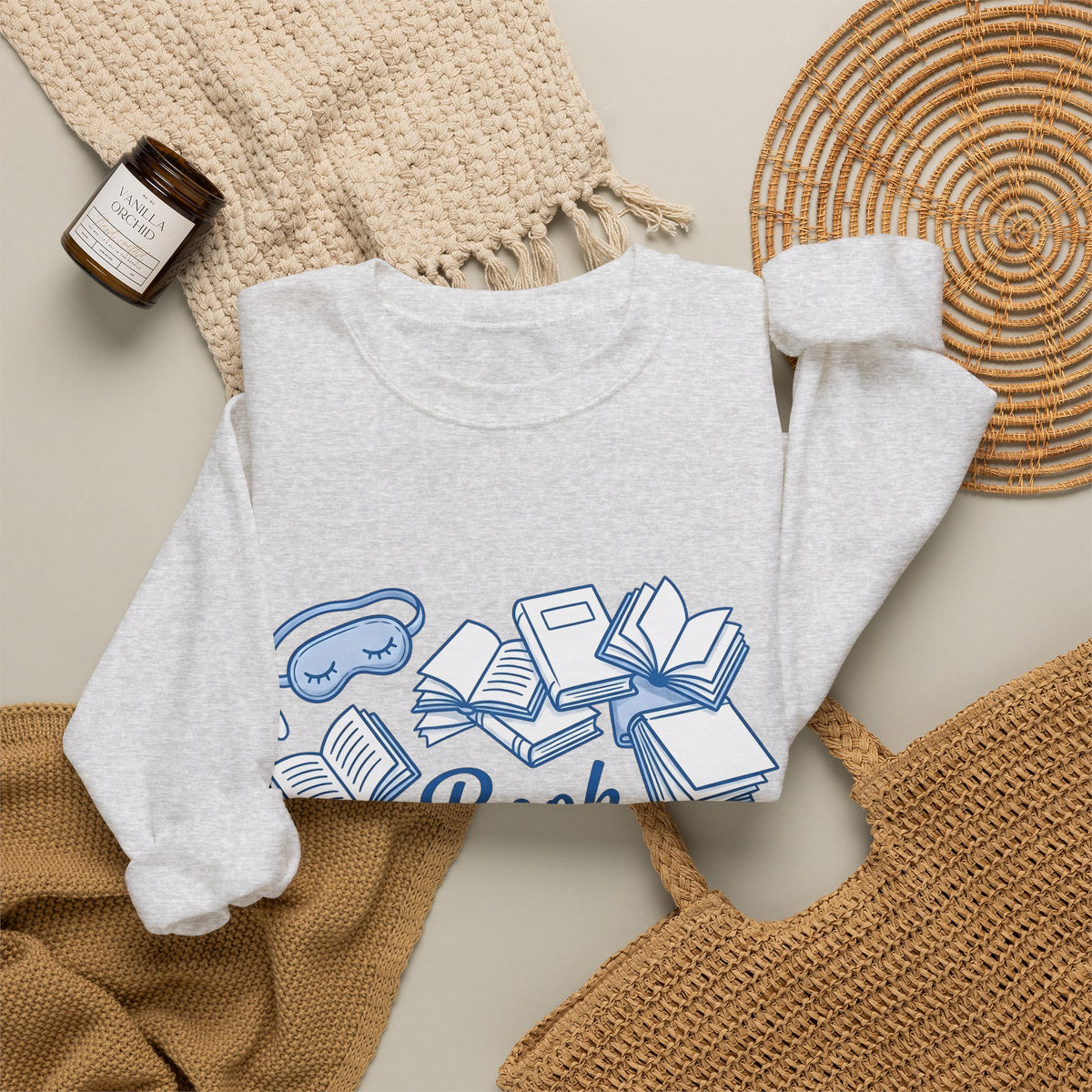Book Stack Sweatshirt Book Reading Gift Women Doodle Sweatshirt Book Pile Sweatshirt Bibliophile Fan Illustrated Graphic Bookworm Design Whimsical Sleep