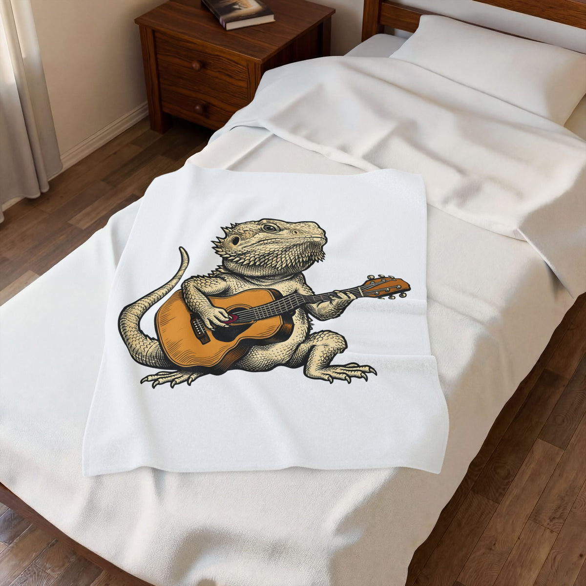 Bearded Lizard Guitar Blanket Boho Chic Gear Gift Women Cartoon Blanket Bearded Dragon Blanket Bohemian Fan Comic Blanket Equipment Graphic Hand