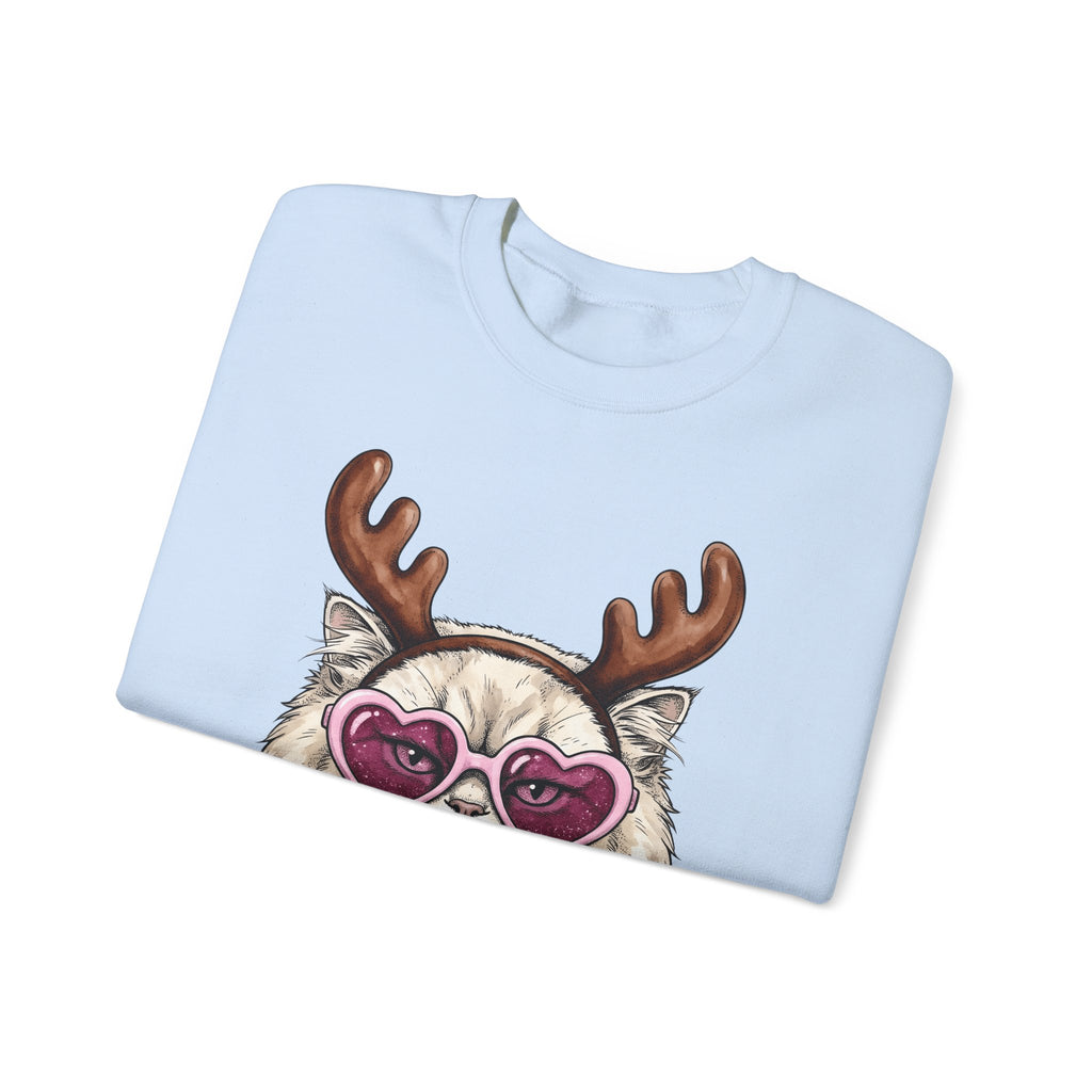 Cat Reindeer Sweatshirt Christmas Cat Gift Women Hand Drawn Sweatshirt Reindeer Sweatshirt Xmas Fan Illustrated Graphic Kitten Design Vintage Heart