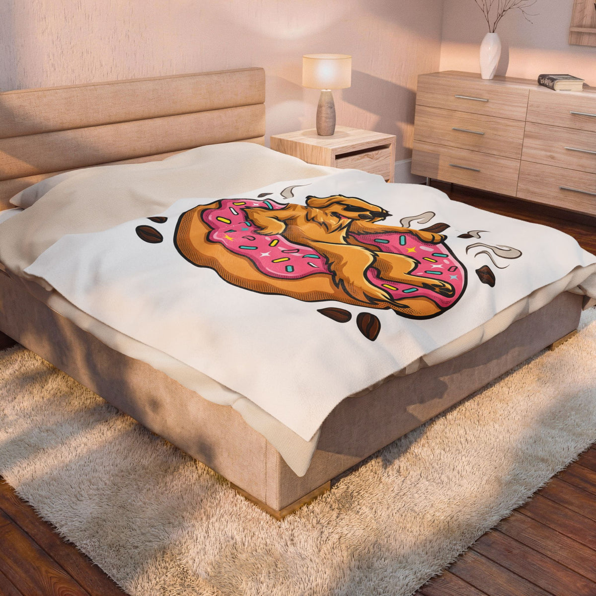 Golden Retriever Doughnut Blanket Dog Morning Meal Gift Women Caricature Blanket Donut Blanket Dog Fan Cartoon Blanket Breakfast Graphic Pop Art