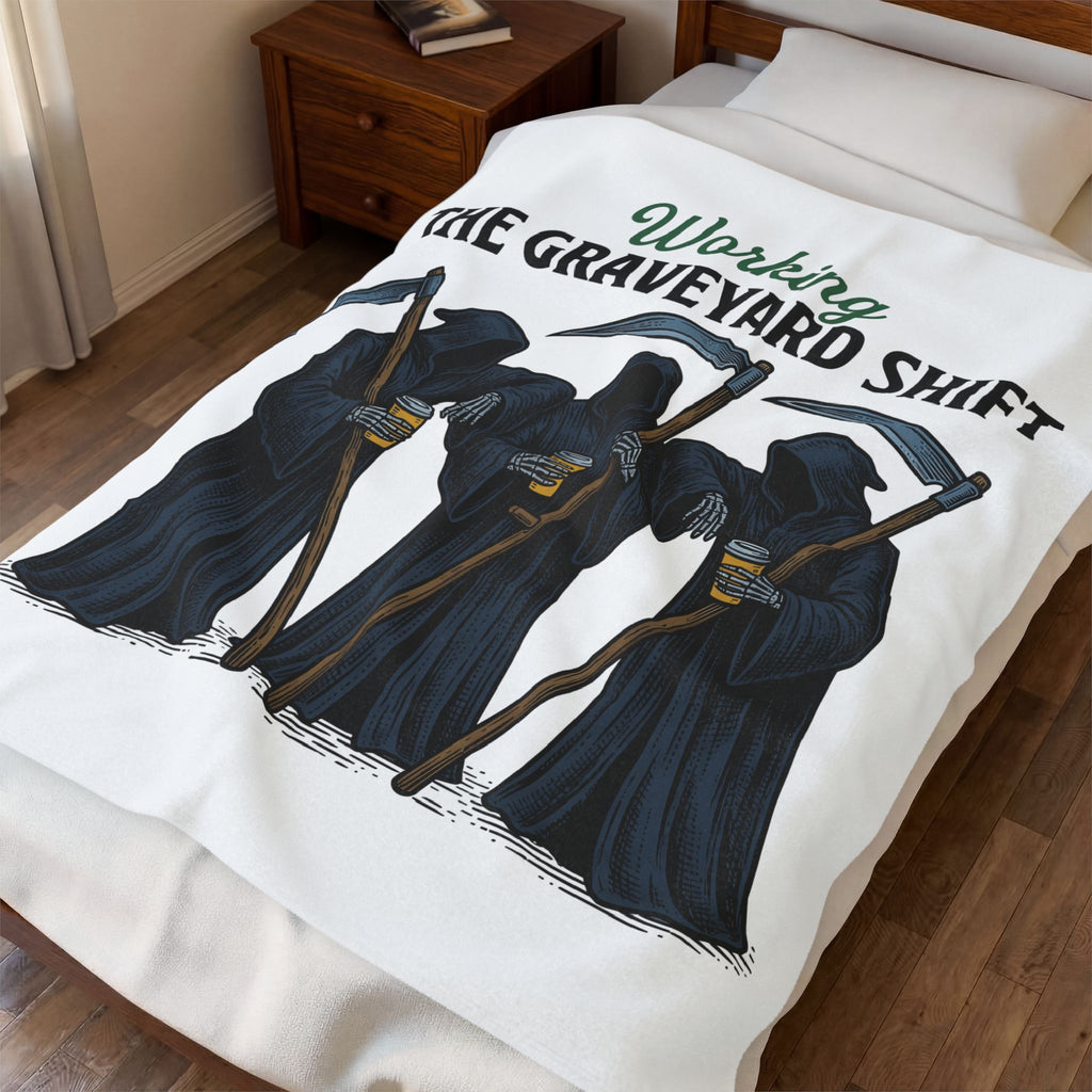 Reaper Trio Blanket Halloween Macabre Gift Women Old School Blanket Grim Reaper Blanket Horror Fan Dark Art Blanket Morbid Graphic Doodle Cup