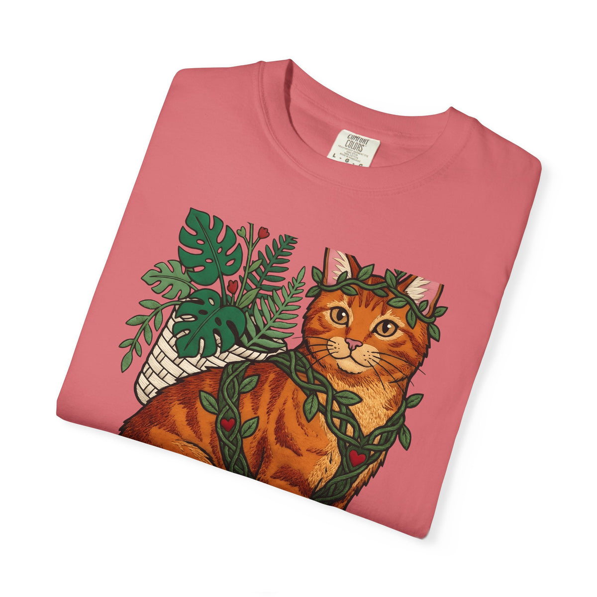 Ginger Cat T-Shirt Cat Wildlife Gift Women Floral T-Shirt Orange Cat T-Shirt Cat Fan Feline Graphic T-Shirt Sketch Indoor Plants T-Shirt