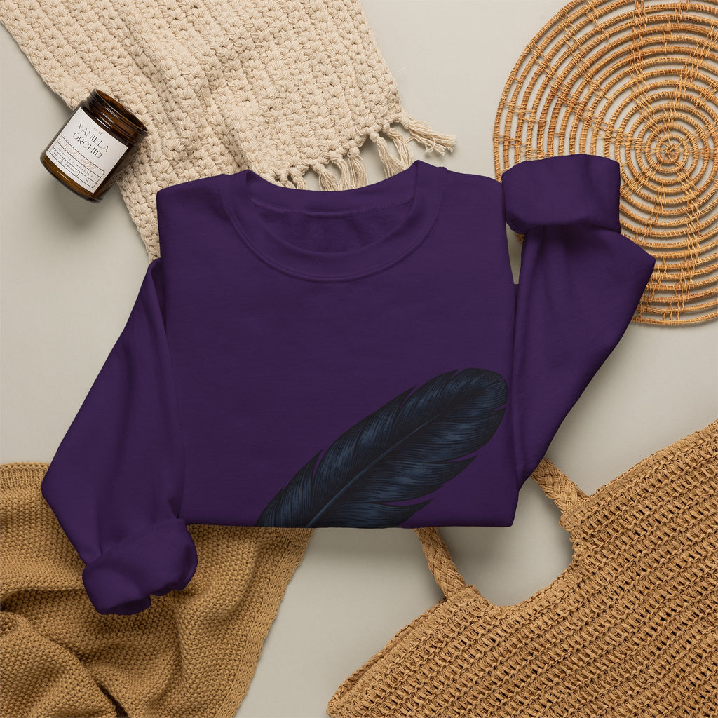 Feather Charm Sweatshirt Boho Chic Spiritual Gift Women Retro Sweatshirt Charm Sweatshirt Bohemian Enthusiast Vintage Sweatshirt Mystical Graphic Sketch Bow