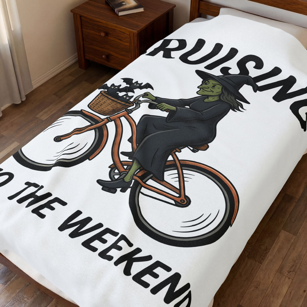 Witch Cycle Blanket Halloween Prank Gift Women Doodle Blanket Witchcraft Blanket Horror Fan Witchy Blanket Prank Graphic Classic Bat Silhouette