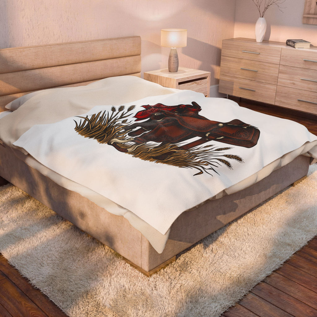 Western Saddle Cowgirl Western Gift Vintage Saddle Cowboy Fan Rodeo Hand Drawn Wheat Blanket