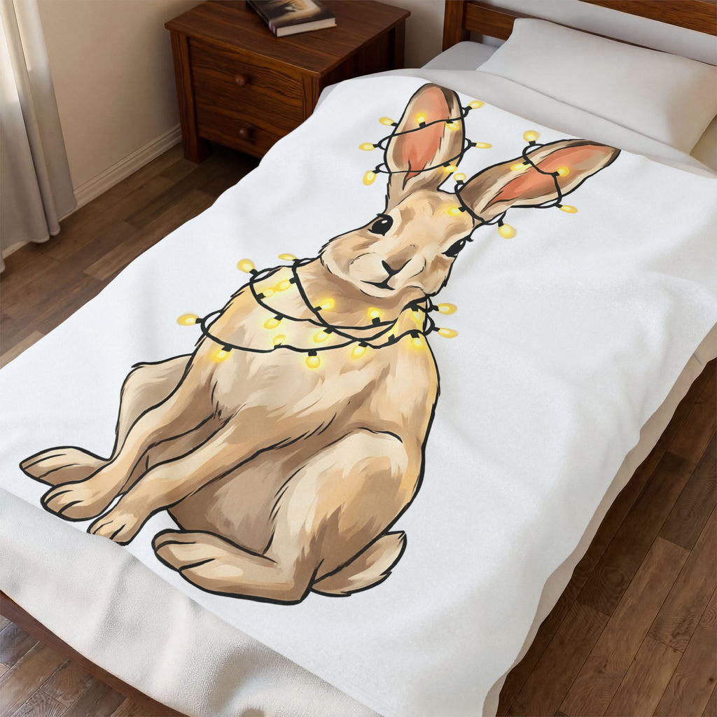 Bunny Blanket Animals Holiday Gift Women Cute Blanket Rabbit Blanket Pet Fan Cute Blanket Christmas Graphic Hand Drawn String Lights Blanket