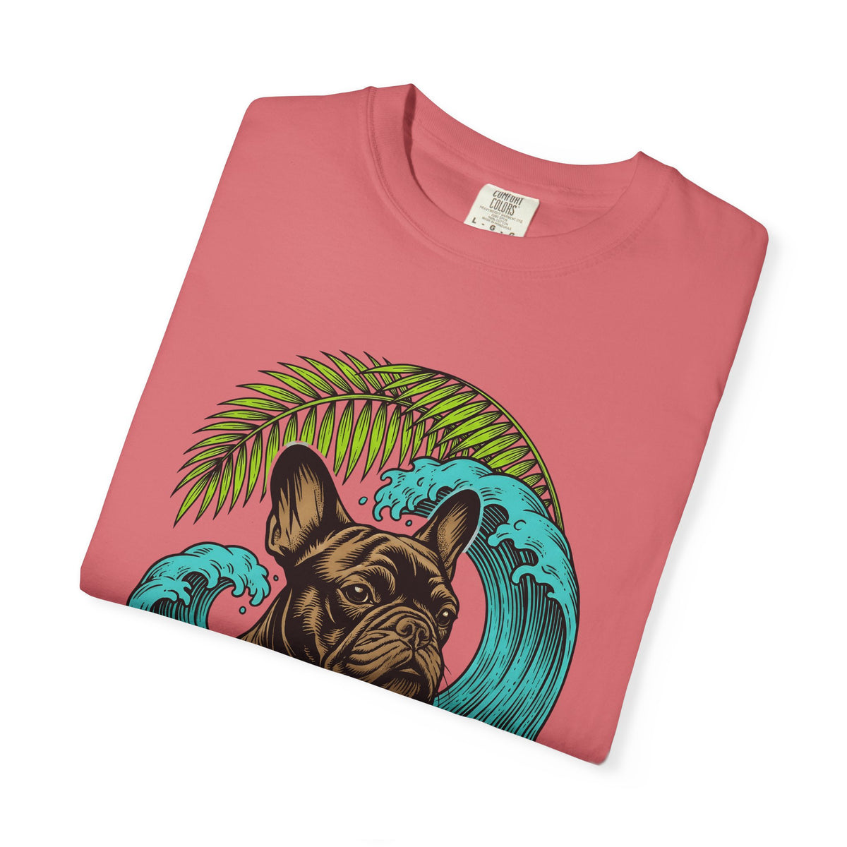 French Bulldog T-Shirt Dog Seaside Gift Women Illustrative T-Shirt Bulldog T-Shirt Dog Fan Frenchie T-Shirt Coastal Graphic Sketch Island Flower