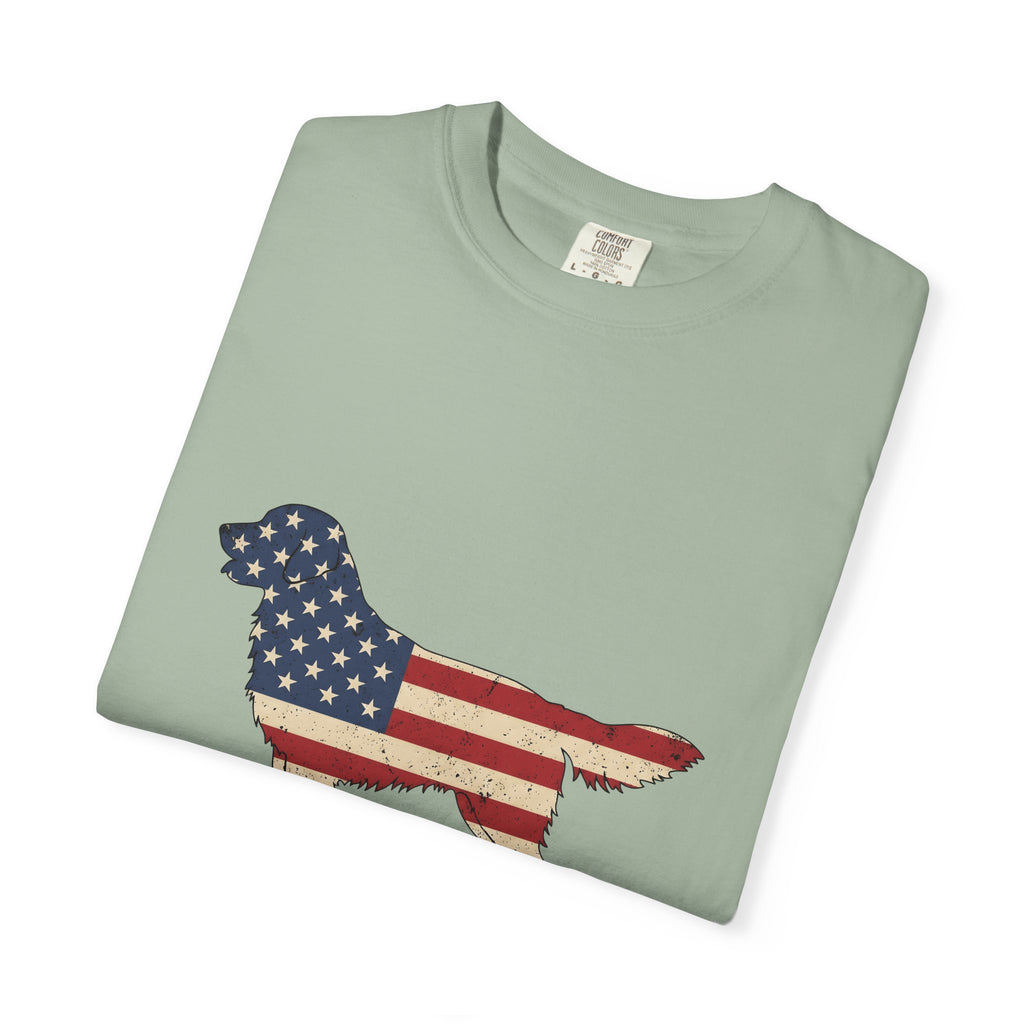 Golden Retriever America Canine Gift Sketch Retriever Patriot Fan Dog Drawing Cartoon American T-Shirt