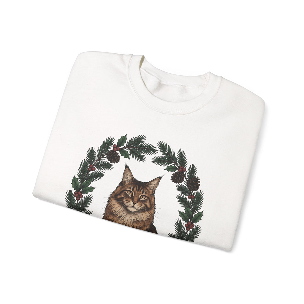 Maine Coon Kitten Sweatshirt Cat Holiday Gift Women Floral Sweatshirt Kitten Sweatshirt Cat Fan Fancy Sweatshirt Christmas Graphic Retro Pine Twigs Sweatshirt