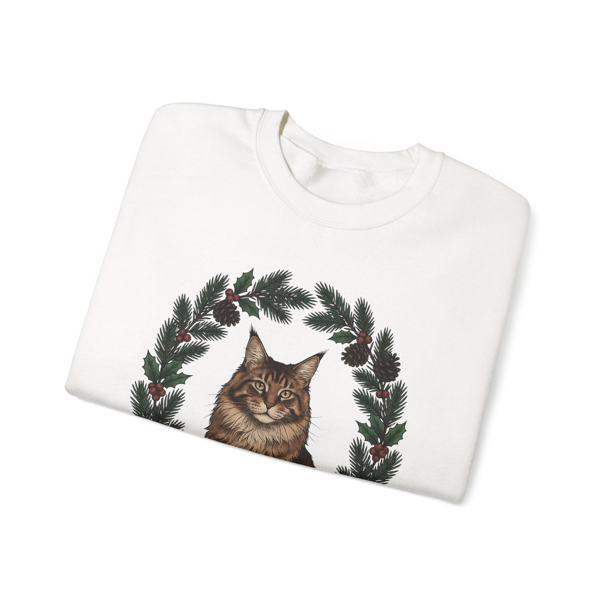 Maine Coon Kitten Sweatshirt Cat Holiday Gift Women Floral Sweatshirt Kitten Sweatshirt Cat Fan Fancy Sweatshirt Christmas Graphic Retro Pine Twigs Sweatshirt