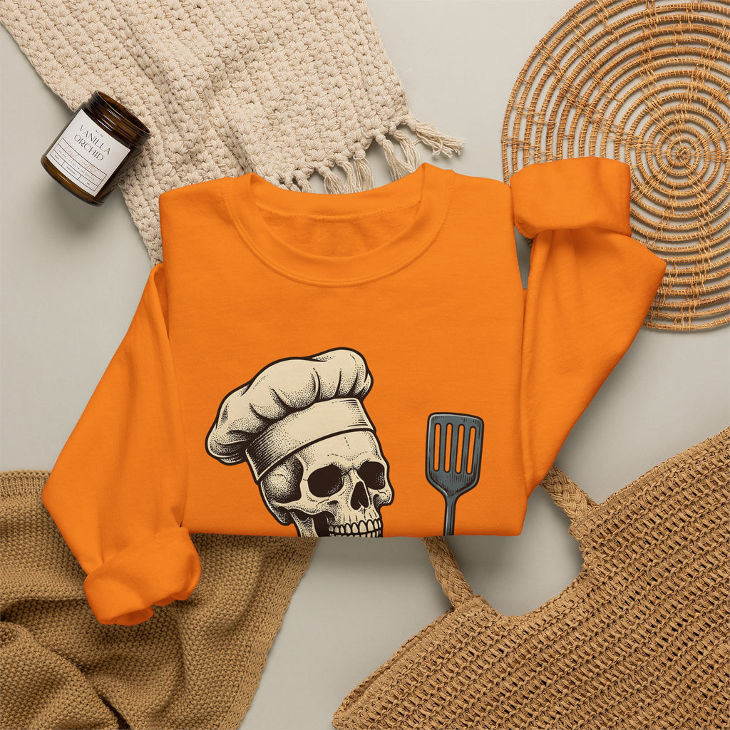 Skeleton Cook Sweatshirt Barbecue Fun Gift Women Classic Sweatshirt Skeleton Sweatshirt Bbq Fan Vintage Sweatshirt Humor Graphic Line Art Grill Spatula Sweatshirt