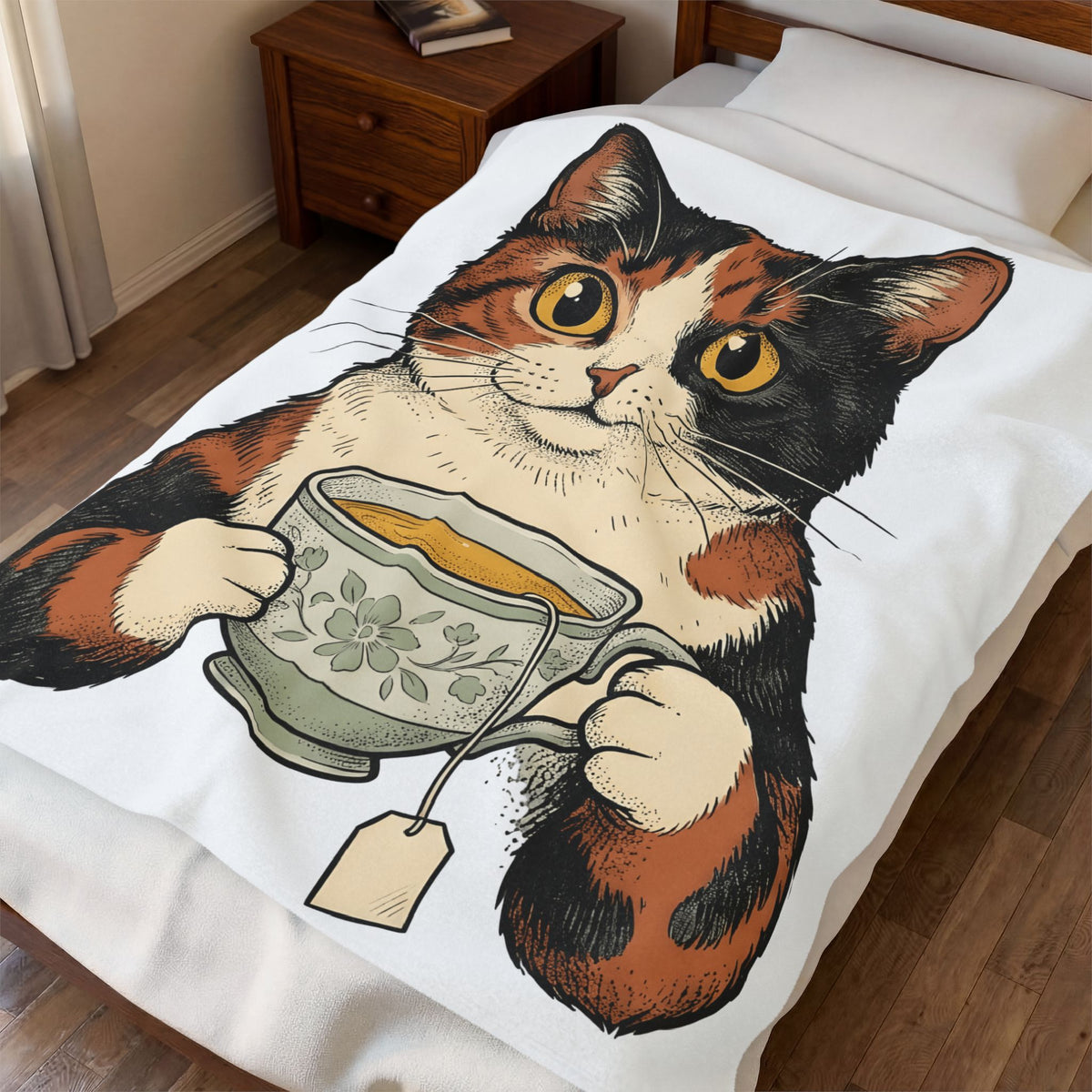 Kitten Blanket Blanket Cat Herbal Gift Women Sketch Blanket Cat Cup Blanket Cat Fan Feline Drawing Blanket Herbalism Graphic Retro Tea Blanket Blanket