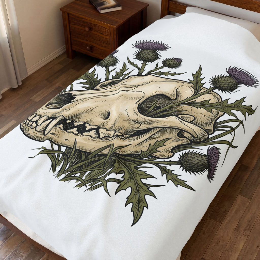 Animal Skull Blanket Animals & Flowers Spooky Gift Women Sketch Blanket Cranium Blanket Wildlife Fan Illustration Graphic Blanket Hand Drawn