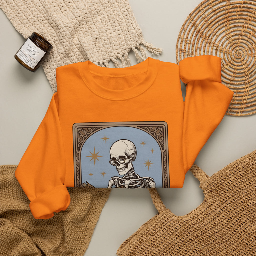 Skeleton Reading Book Sweatshirt Gothic Academic Gift Women Vintage Sweatshirt Skeleton Sweatshirt Dark Fan Retro Sweatshirt Scholar Graphic Tarot Coffee Cup