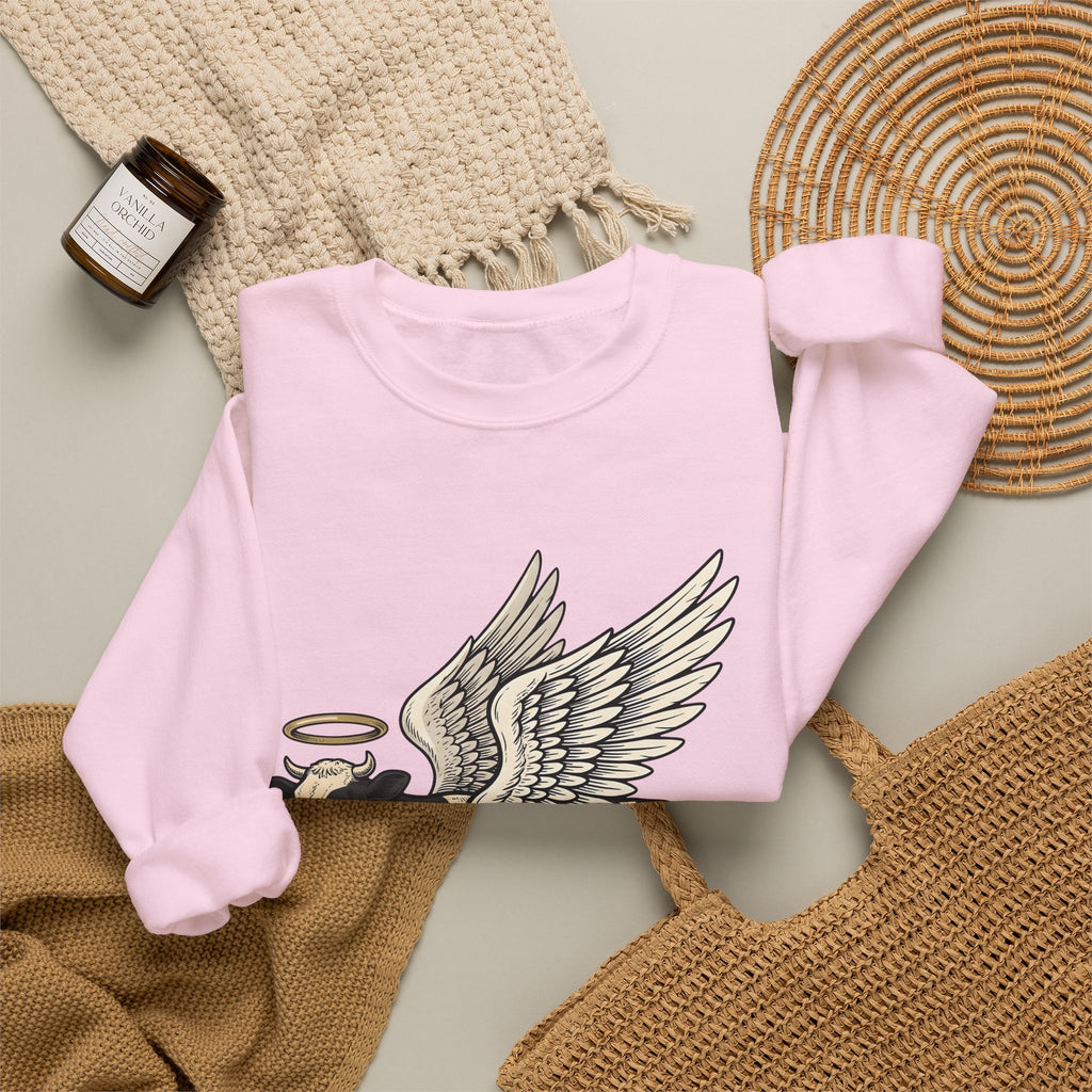Flying Cow Sweatshirt Funny Pet Gift Women Retro Sweatshirt Cowboy Sweatshirt Humor Fan Vintage Sweatshirt Animal Graphic Sketch Halo Sweatshirt