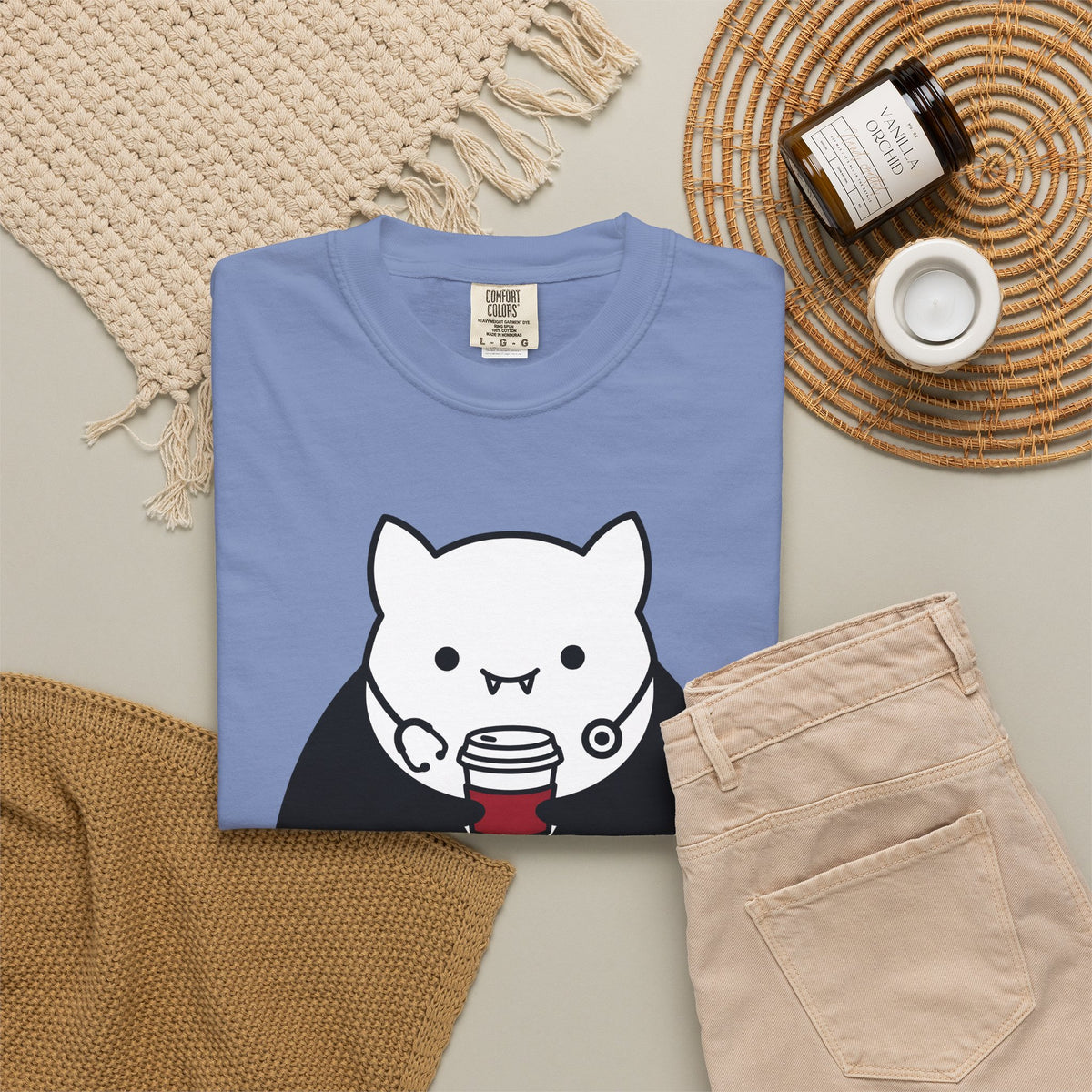 Vampire Coffee T-Shirt T-Shirt Nurses Fall Gift Women Cartoon T-Shirt Coffee Cup T-Shirt Nurse Enthusiast Comic T-Shirt Autumn Graphic Clean Nurse