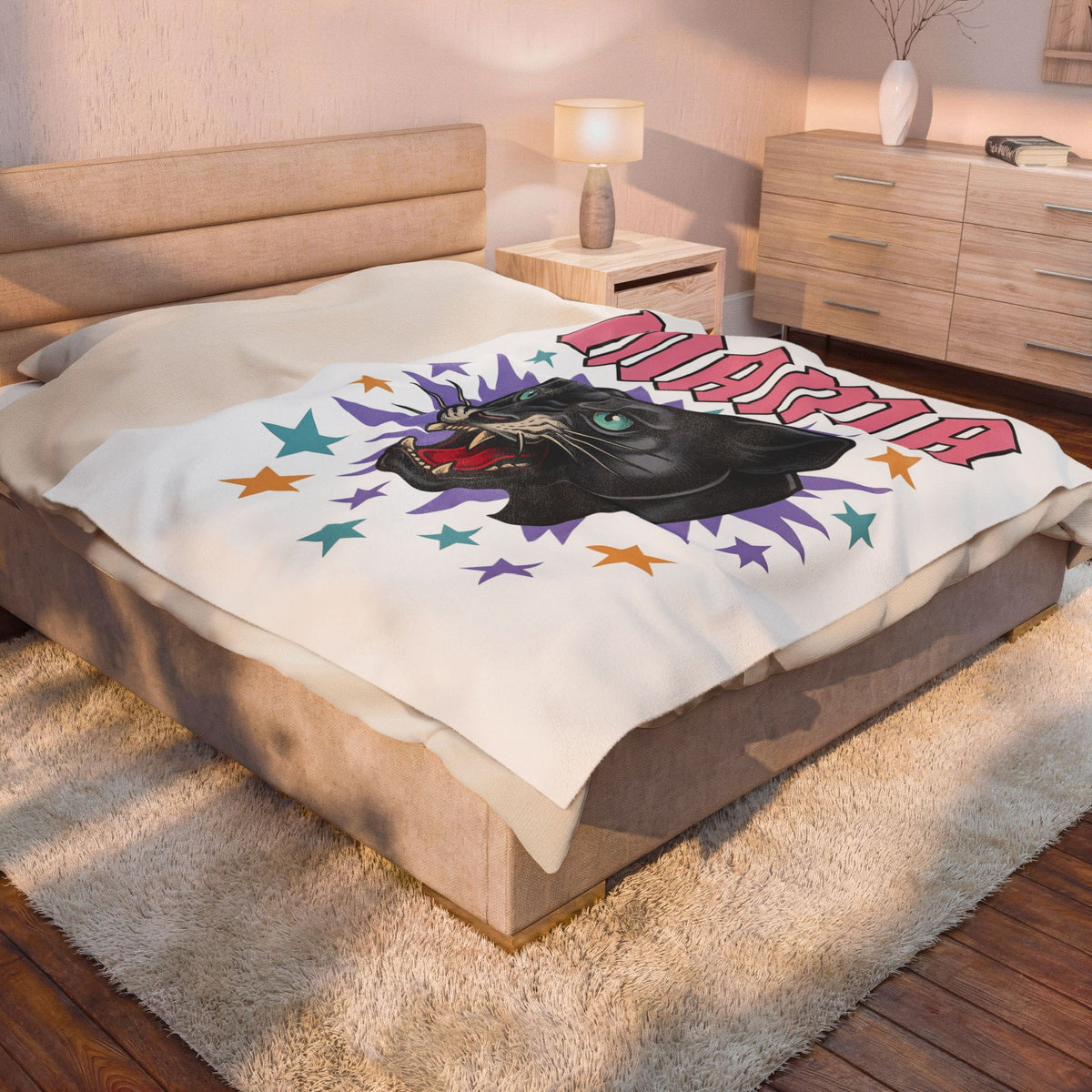 Panther Head Blanket Moms Animal Gift Women Bold Blanket Leopard Blanket Mother Fan Graphic Design Illustration Retro Stars Blanket