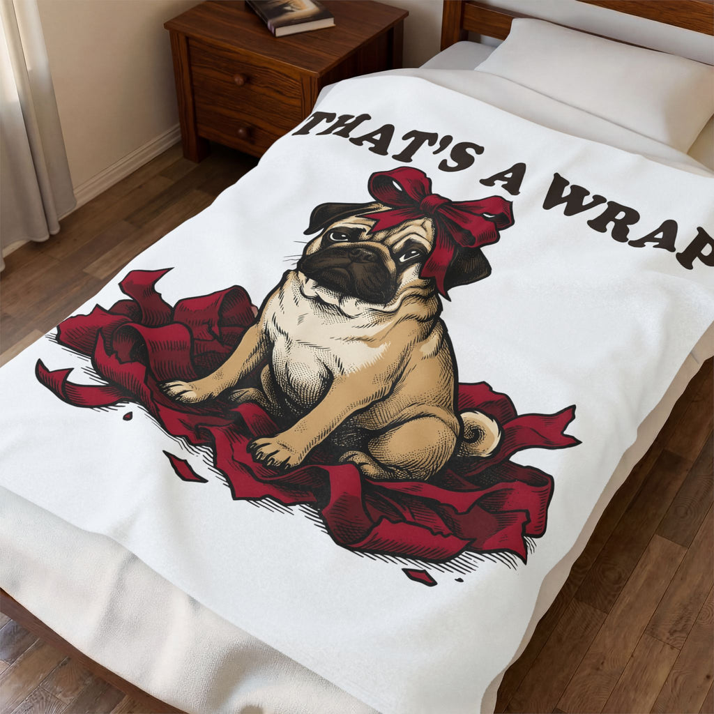 Pug Dog Blanket Christmas Pet Gift Women Vintage Blanket Puggle Blanket Xmas Fan Retro Blanket Animal Graphic Hand Drawn Gift Bow Blanket