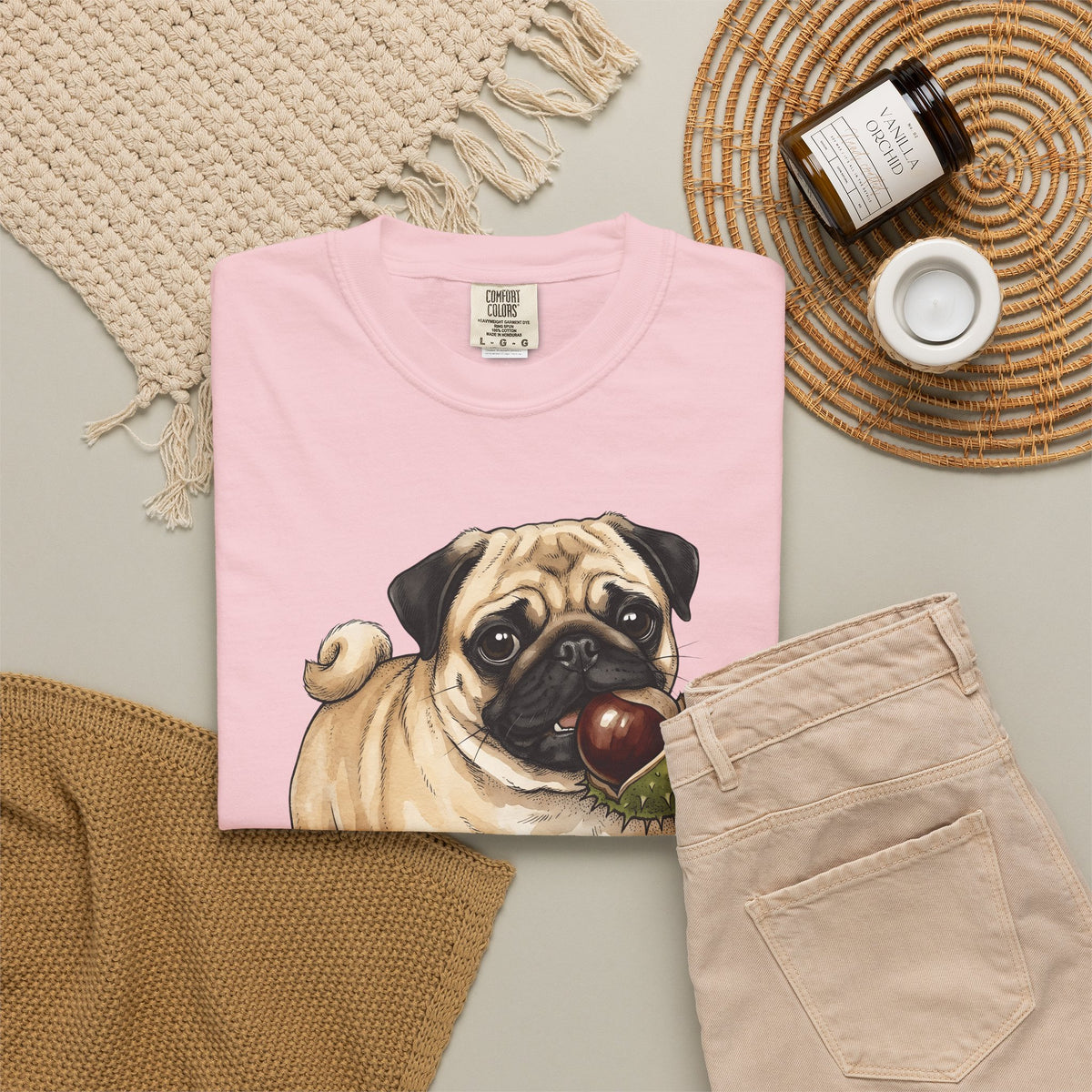 Pug Canine T-Shirt Dog Foliage Gift Women Acrylic T-Shirt Dog T-Shirt Dog Fan Painted T-Shirt Floral Graphic Line Art Warm Socks T-Shirt