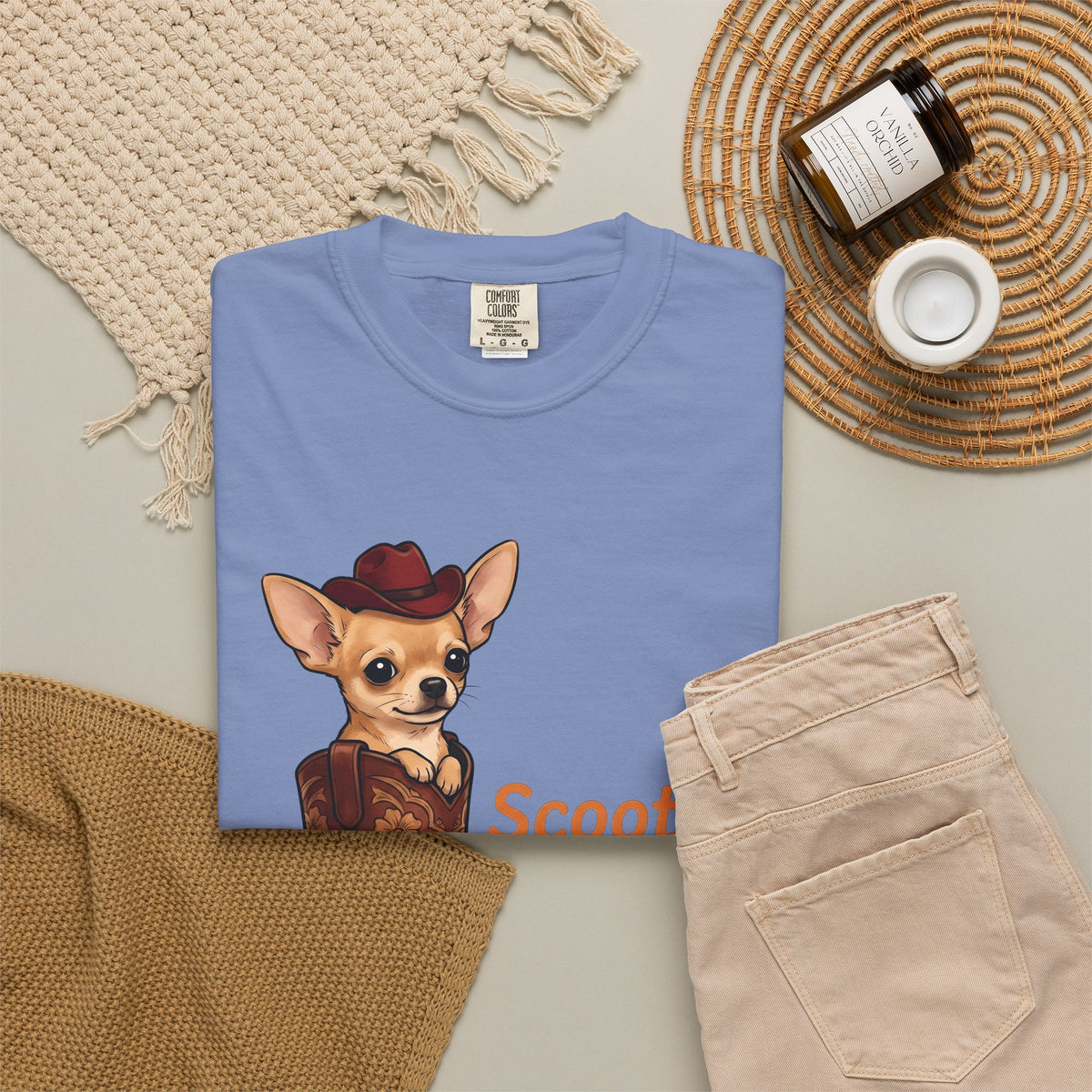 Chihuahua Cowboy T-Shirt Dog Country Gift Women Hand Drawn T-Shirt Puppy T-Shirt Dog Fan Illustrated T-Shirt Country Graphic Rustic Cowboy Boot