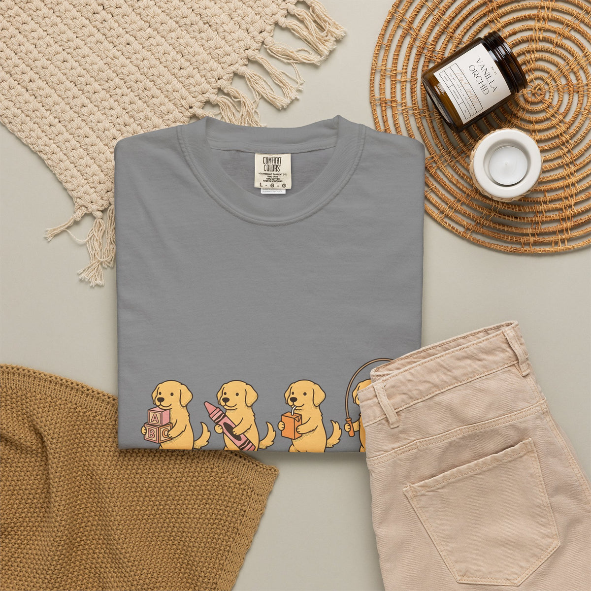 Golden Retriever Pups T-Shirt Teachers Companion Gift Women Caricature T-Shirt Puppy T-Shirt Educator Enthusiast Cartoon T-Shirt Buddy Graphic
