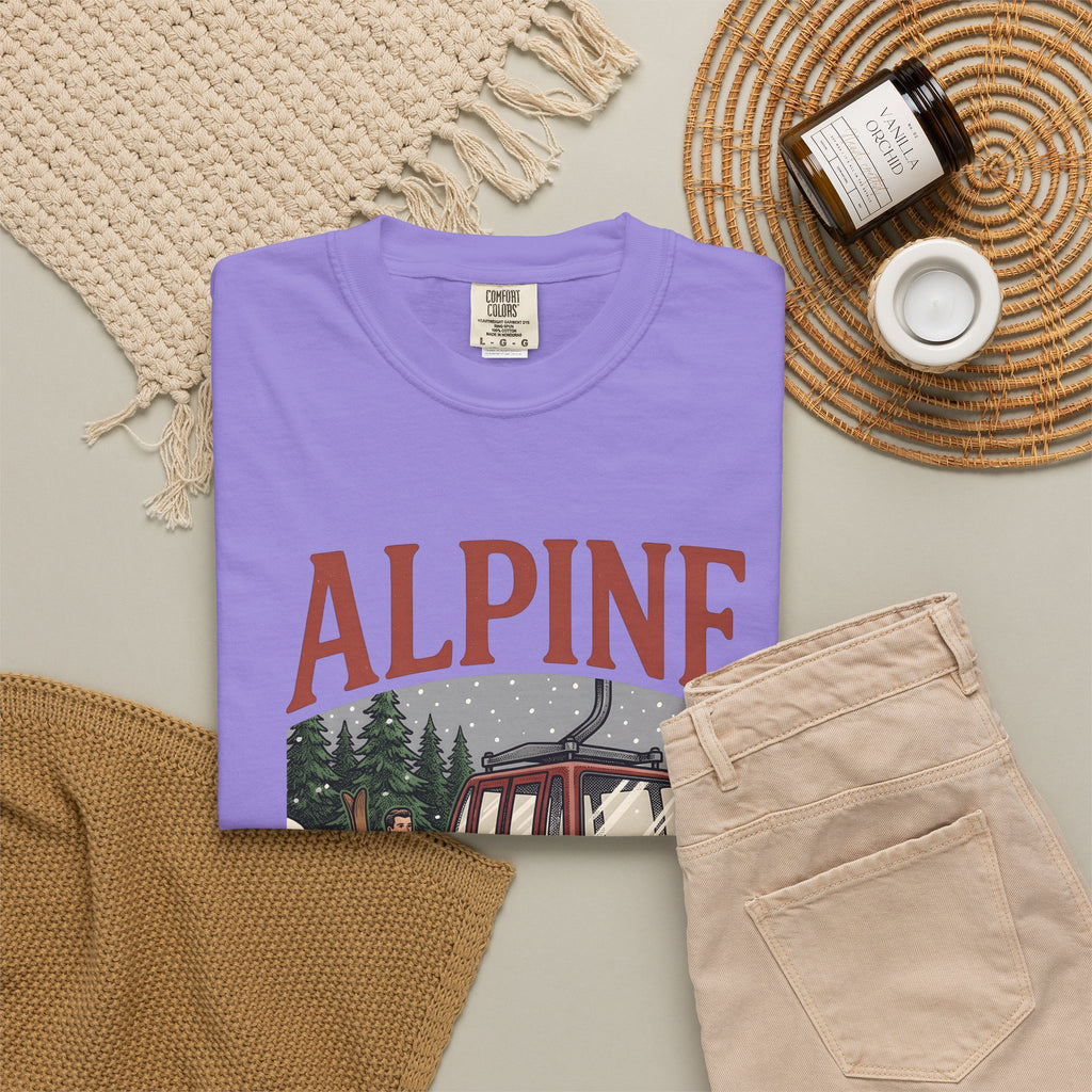Ski Lift T-Shirt Christmas Winter Gift Women Vintage T-Shirt Chairlift T-Shirt Holiday Fan Retro T-Shirt Frosty Graphic Hand Drawn Evergreen Trees