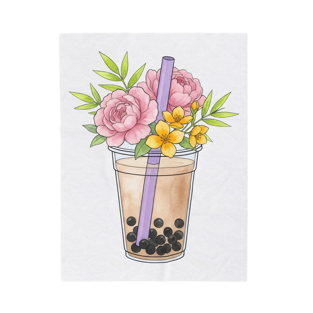Tea Flower Bouquet Blanket Drinks Blossom Gift Women Acrylic Blanket Floral Arrangement Blanket Beverage Fan Painted Blanket Flower Graphic Line