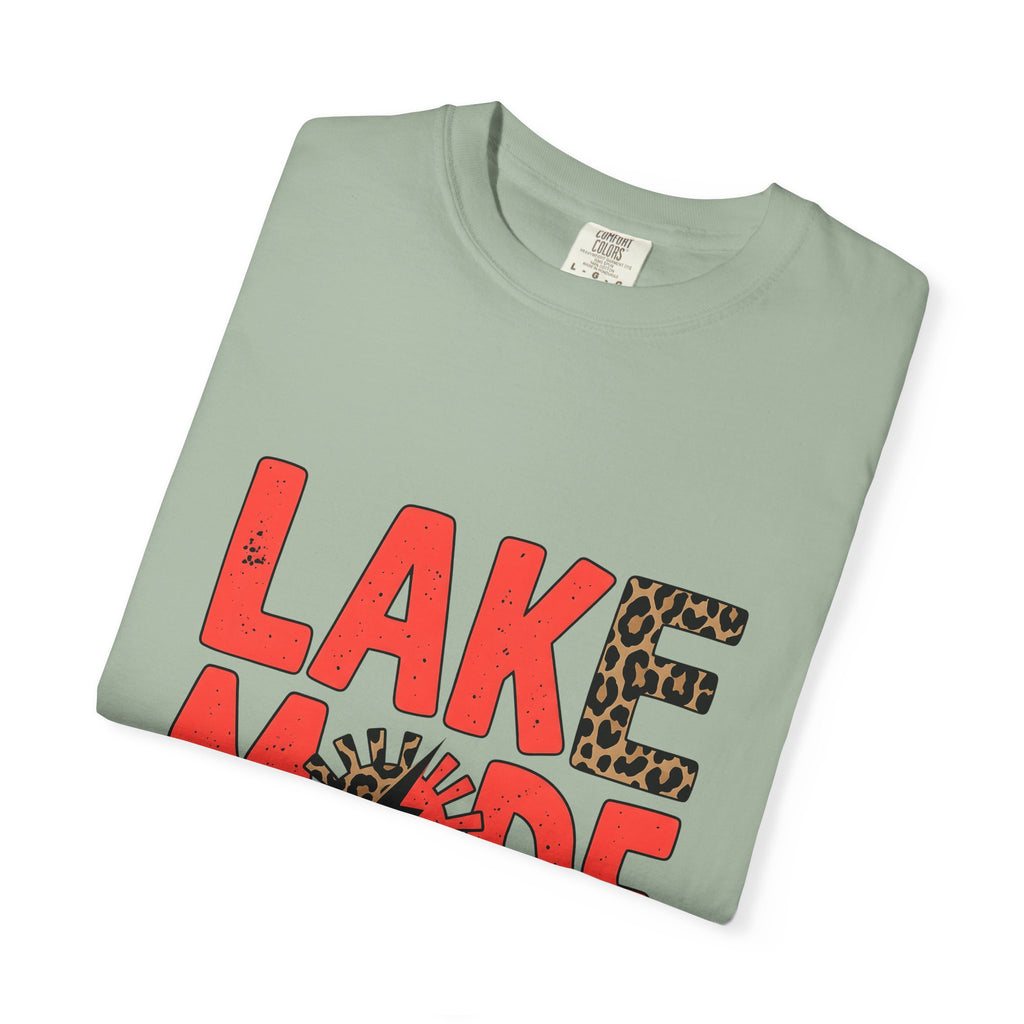 Bold Animal Print Text T-Shirt Lake Summer Gift Women Playful T-Shirt Typography T-Shirt Lakeside Fan Fun T-Shirt Vacation Graphic Retro Leopard