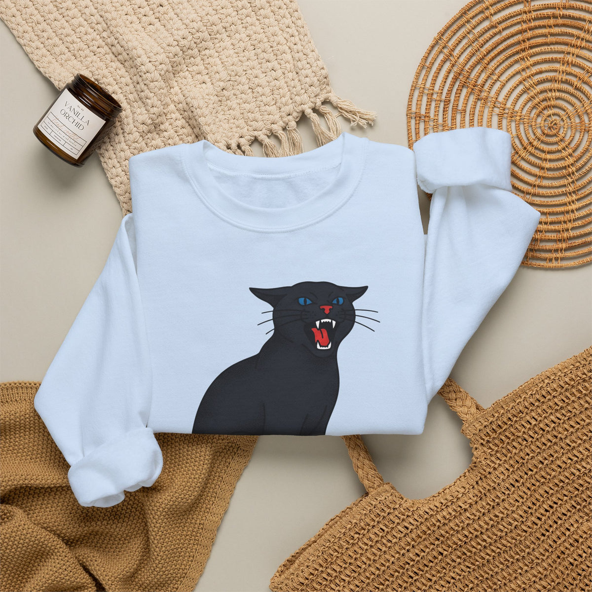 Black Cat Sweatshirt Cat Humor Gift Women Bold Graphic Sweatshirt Cat Sweatshirt Cat Fan Graphic Sweatshirt Funny Graphic Retro Fangs Sweatshirt