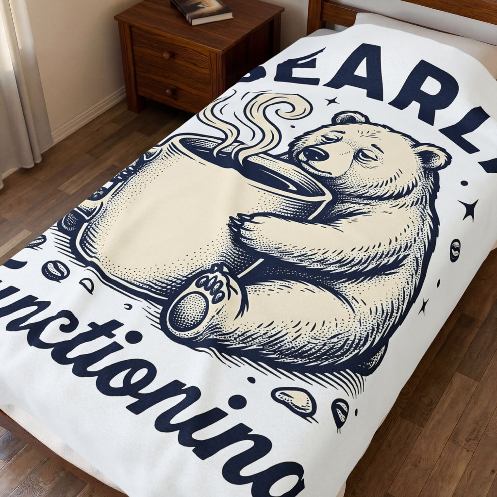 Grizzly Coffee Cup Blanket Funny Creatures Gift Women Doodle Blanket Coffee Blanket Blanket Humor Fan Cartoon Blanket Beast Graphic Line Art Coffee