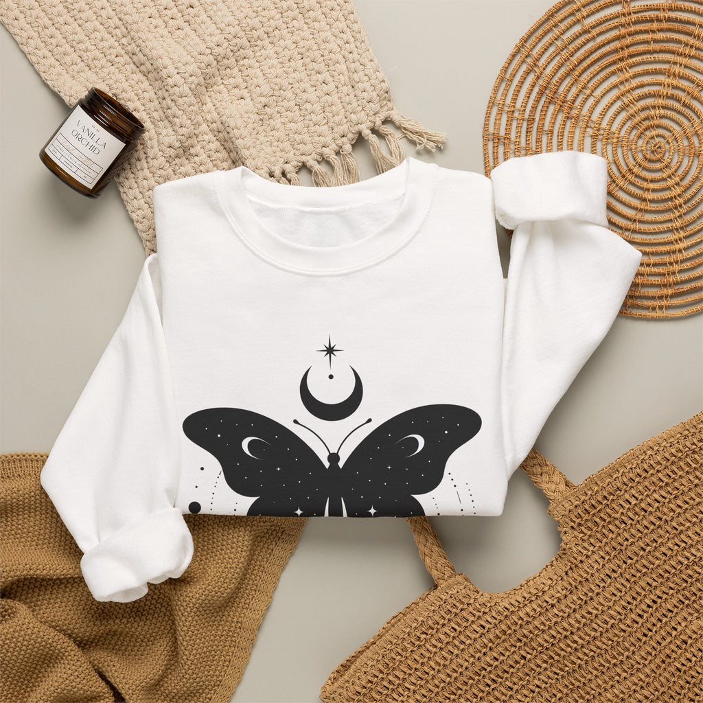 Butterfly Stone Sweatshirt Boho Chic Supernatural Gift Women Mystical Sweatshirt Rock Sweatshirt Bohemian Fan Magical Sweatshirt Occult Graphic Sleek Lunar