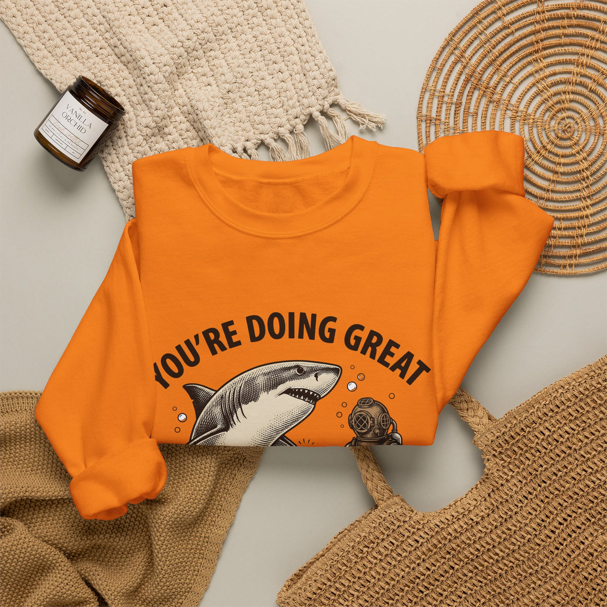Shark Diver Sweatshirt Funny Water Gift Women Hand Drawn Sweatshirt Scuba Diver Sweatshirt Humor Fan Oceanic Graphic Sweatshirt Line Art Air Bubbles Sweatshirt