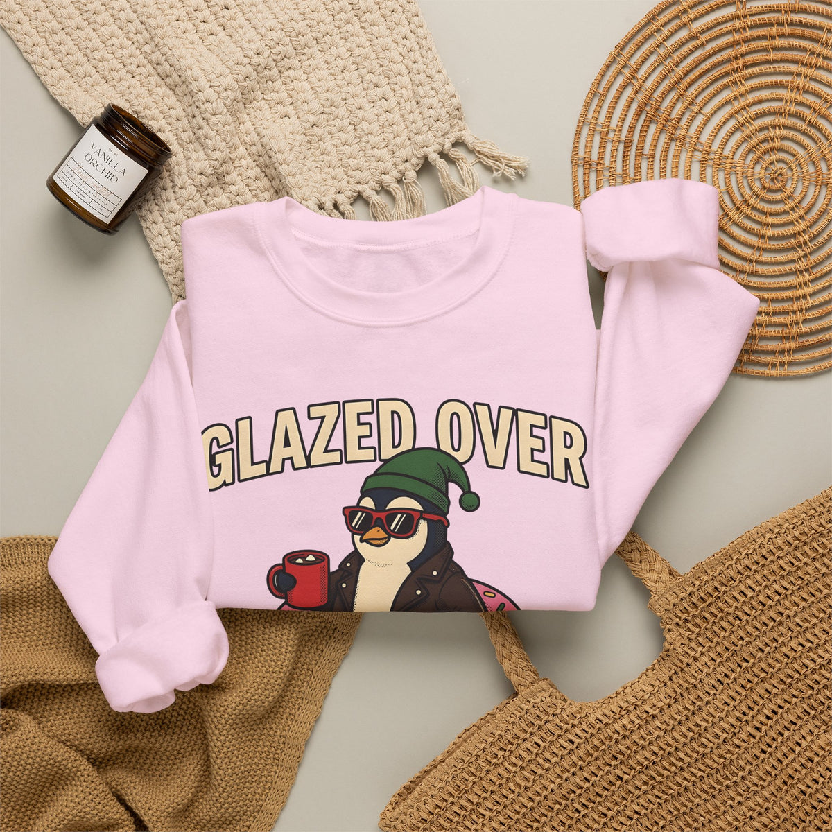 Penguin Treat Sweatshirt Christmas Funny Gift Women Sketch Sweatshirt Penguin Snack Sweatshirt Xmas Fan Doodle Sweatshirt Humor Graphic Hand Drawn Tea Cup