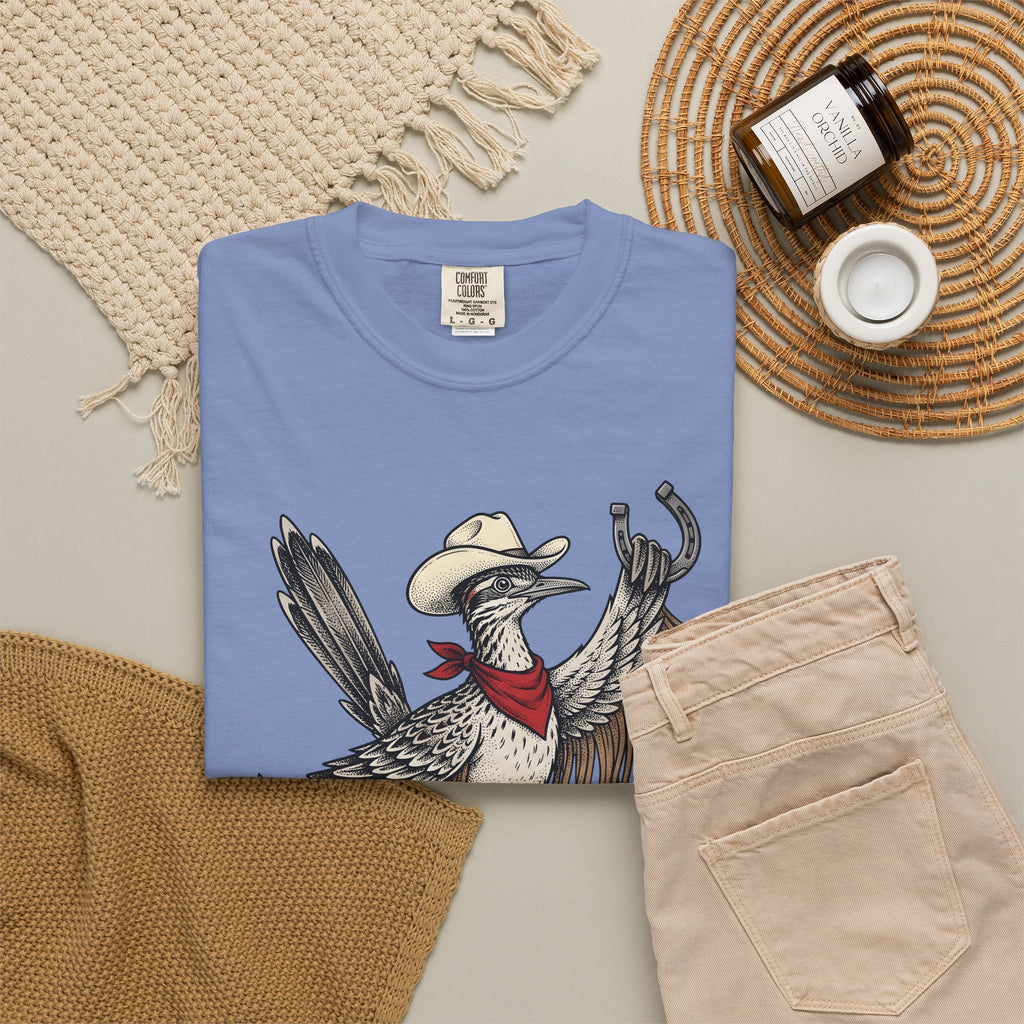 Cowboy Bird T-Shirt Cowgirl Country Gift Women Hand Drawn T-Shirt Rodeo T-Shirt Cowgirl Fan Illustrated T-Shirt Rural Graphic Cartoon Horseshoe
