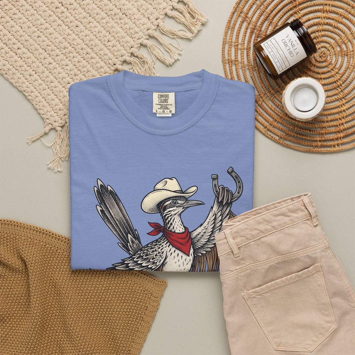 Cowboy Bird T-Shirt Cowgirl Country Gift Women Hand Drawn T-Shirt Rodeo T-Shirt Cowgirl Fan Illustrated T-Shirt Rural Graphic Cartoon Horseshoe