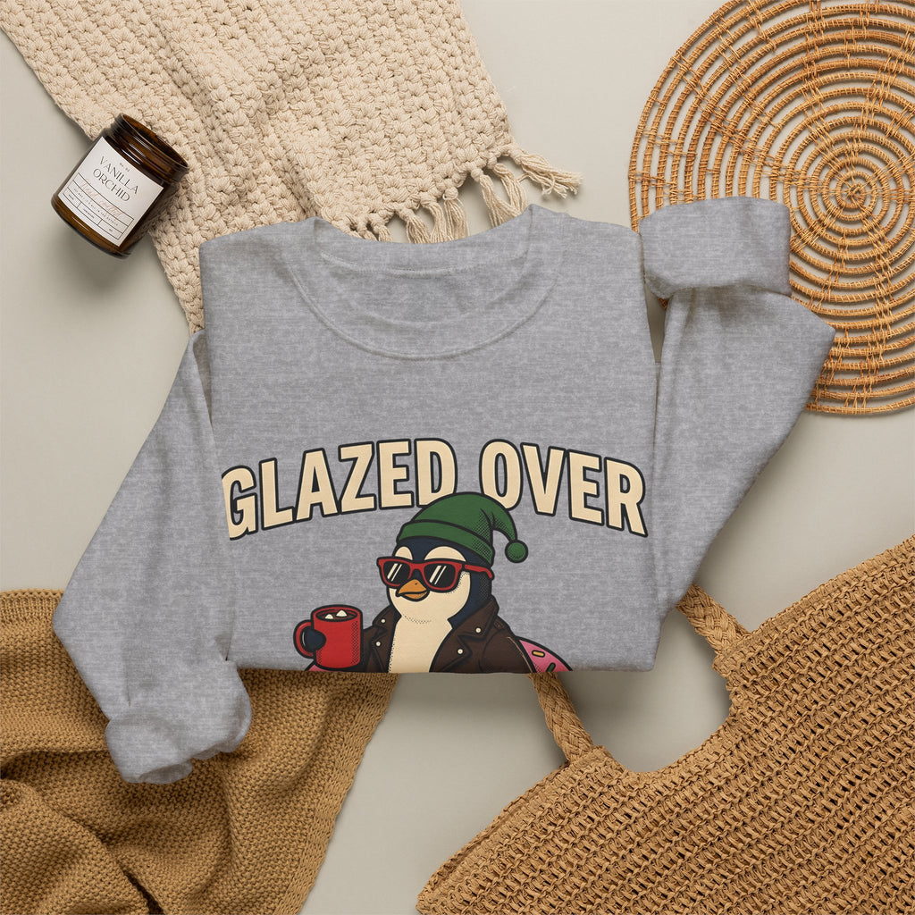 Penguin Treat Sweatshirt Christmas Funny Gift Women Sketch Sweatshirt Penguin Snack Sweatshirt Xmas Fan Doodle Sweatshirt Humor Graphic Hand Drawn Tea Cup