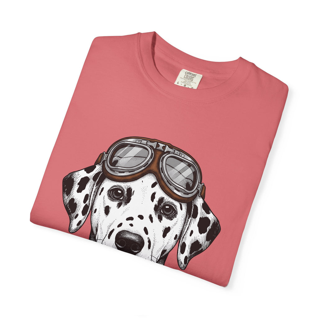 Dalmatian Puppy T-Shirt Dog Pets Gift Women Line Art T-Shirt Puppy T-Shirt Dog Fan Dalmatian T-Shirt Animal Graphic Retro Pilot Goggles T-Shirt