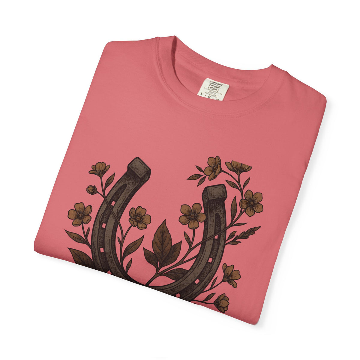 Horseshoe Blossom T-Shirt Cowgirl Bohemian Gift Women Sketch T-Shirt Lucky Clover T-Shirt Cowgirl Fan Hand Drawn T-Shirt Hippie Graphic Prairie