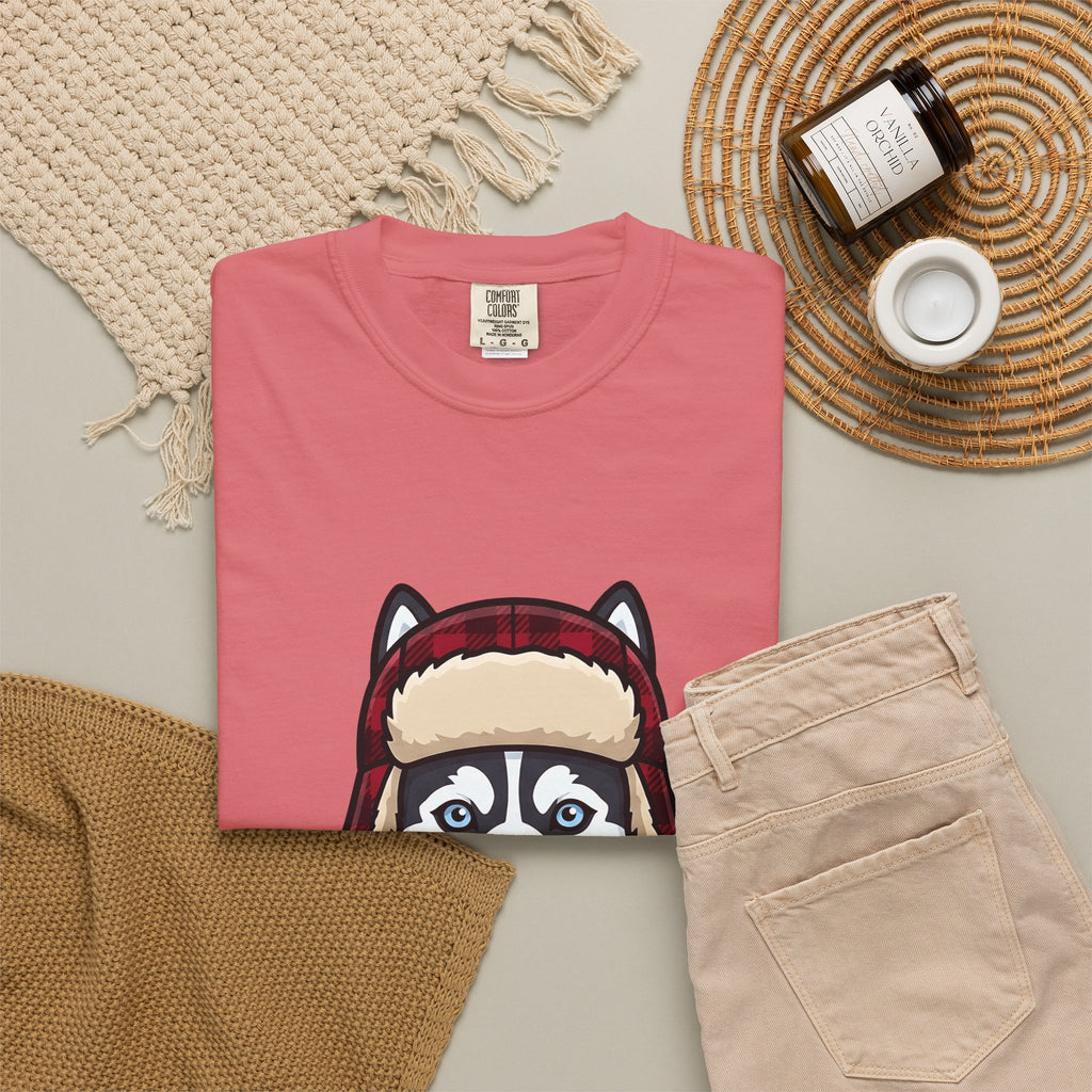 Husky Pup T-Shirt Dog Companion Gift Women Illustration T-Shirt Siberian Husky T-Shirt Dog Fan Husky Graphic T-Shirt Manga Winter Cap T-Shirt