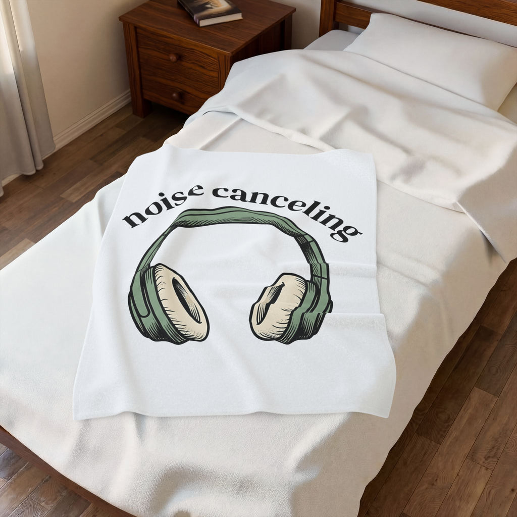 Headphones Blanket Mom Humor Gift Women Hand Drawn Blanket Earphones Blanket Mother Fan Illustrated Blanket Funny Graphic Minimalist Arch Text