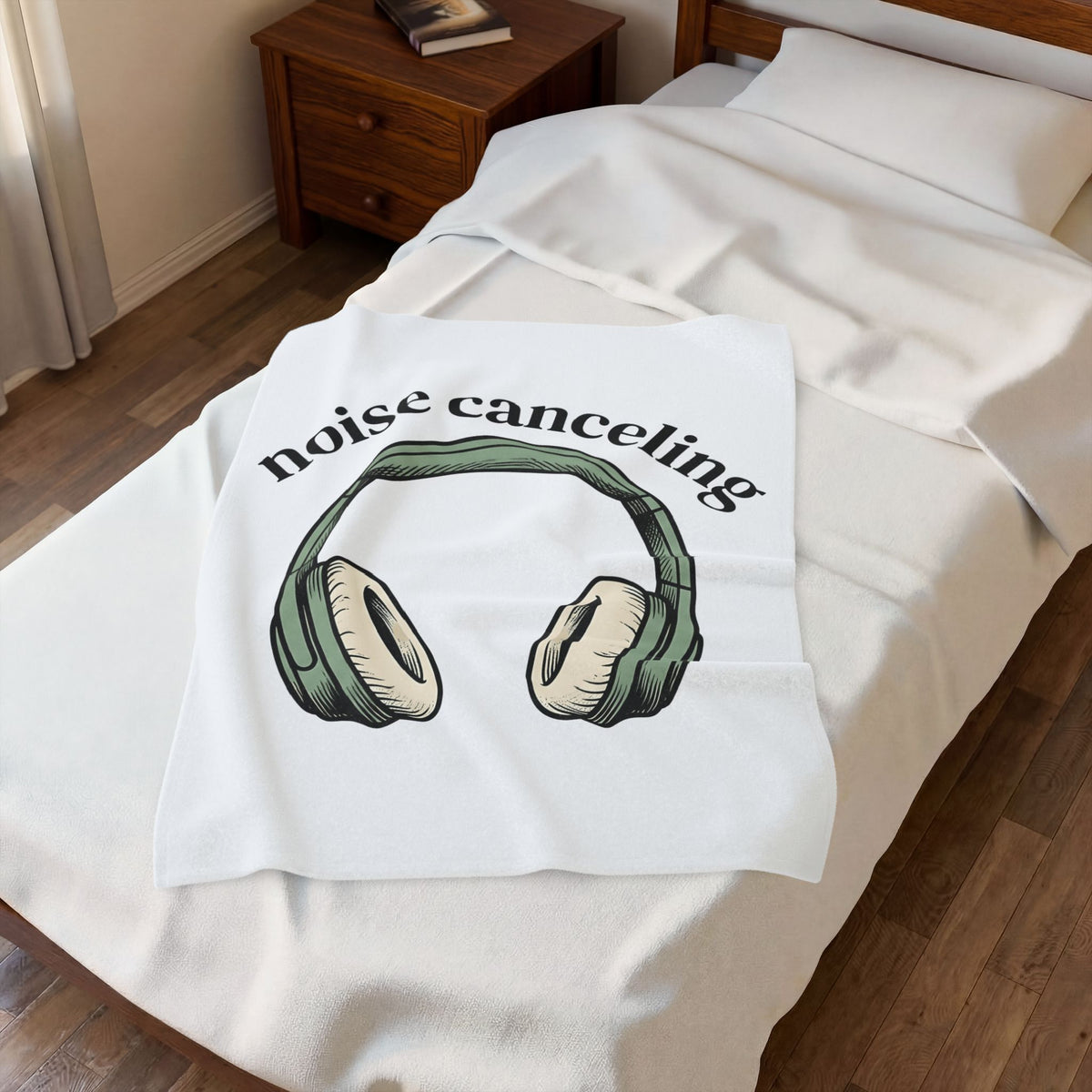 Headphones Blanket Mom Humor Gift Women Hand Drawn Blanket Earphones Blanket Mother Fan Illustrated Blanket Funny Graphic Minimalist Arch Text
