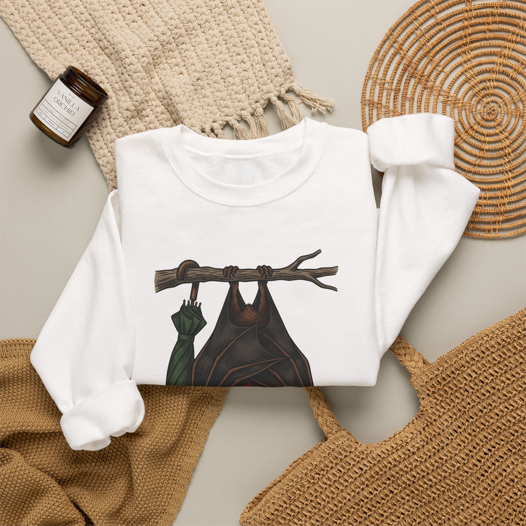 Bat Clipart Sweatshirt Funny Creature Gift Women Doodle Sweatshirt Bat Sweatshirt Humor Fan Cartoon Sweatshirt Beast Graphic Classic Parasol Sweatshirt