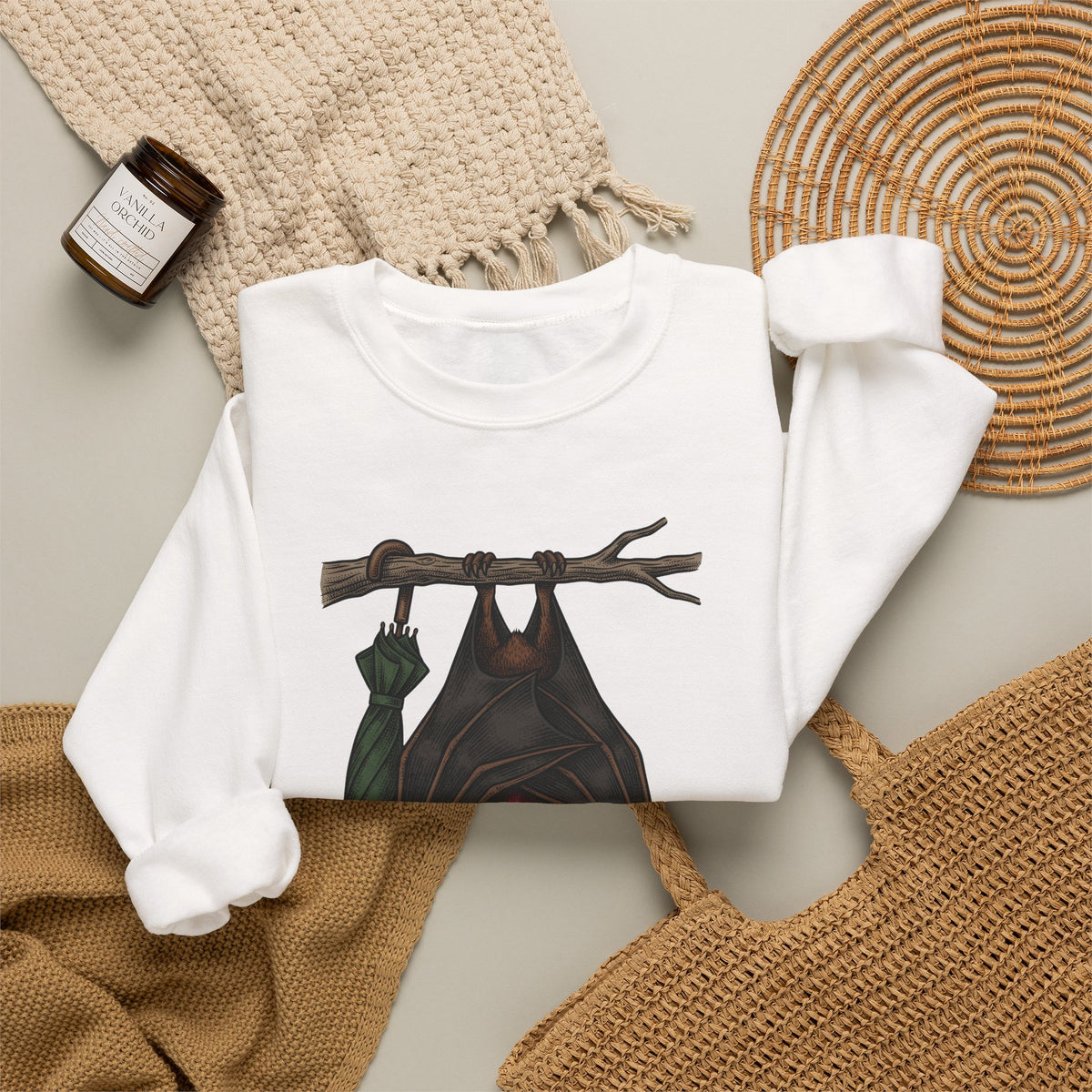 Bat Clipart Sweatshirt Funny Creature Gift Women Doodle Sweatshirt Bat Sweatshirt Humor Fan Cartoon Sweatshirt Beast Graphic Classic Parasol Sweatshirt