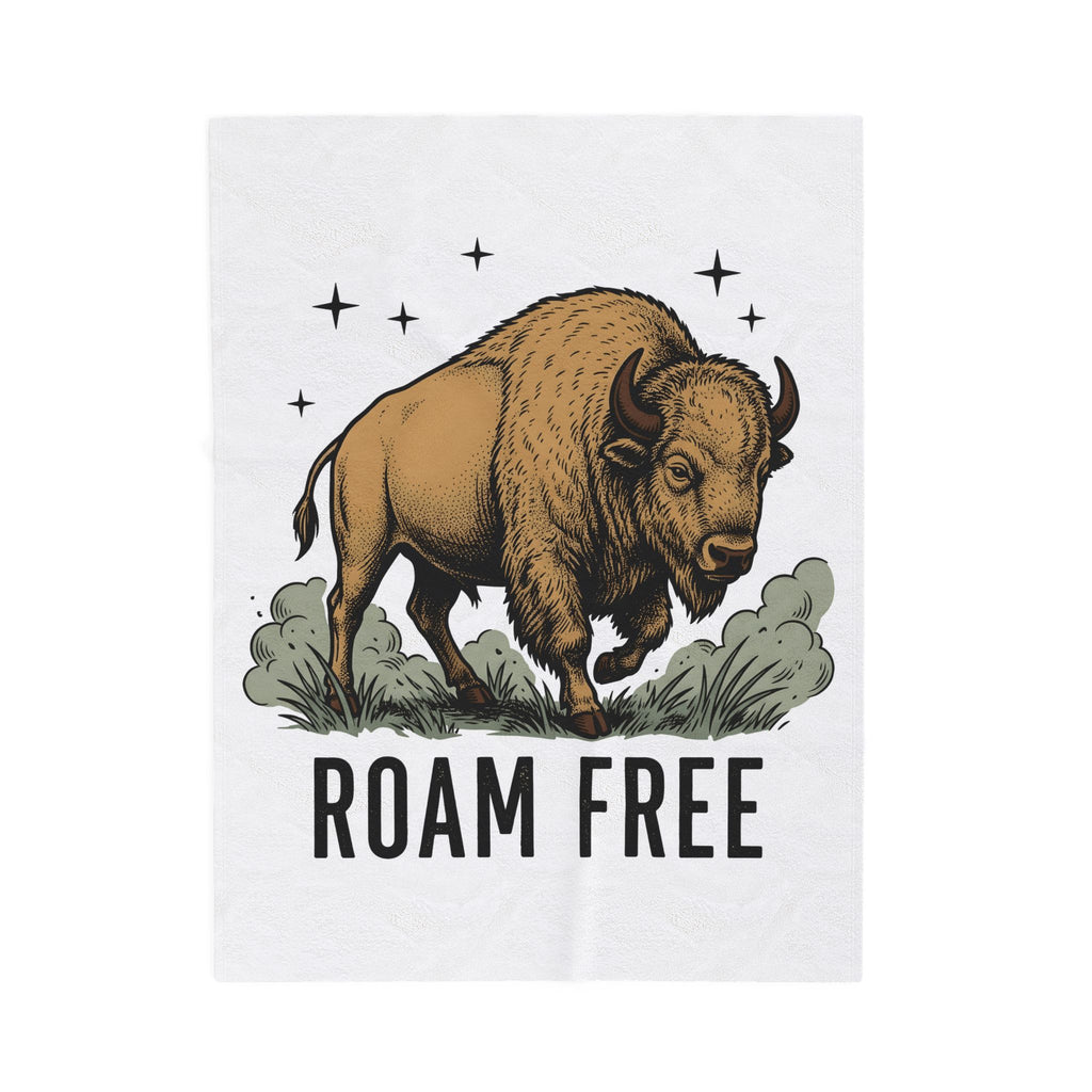 Buffalo Art Blanket Animal Environment Gift Women Rustic Blanket Bison Blanket Wildlife Fan Primitive Blanket Eco Graphic Line Art Star Symbols